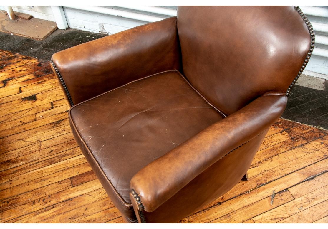 Pair Vintage Brown Leather Club Chairs 2