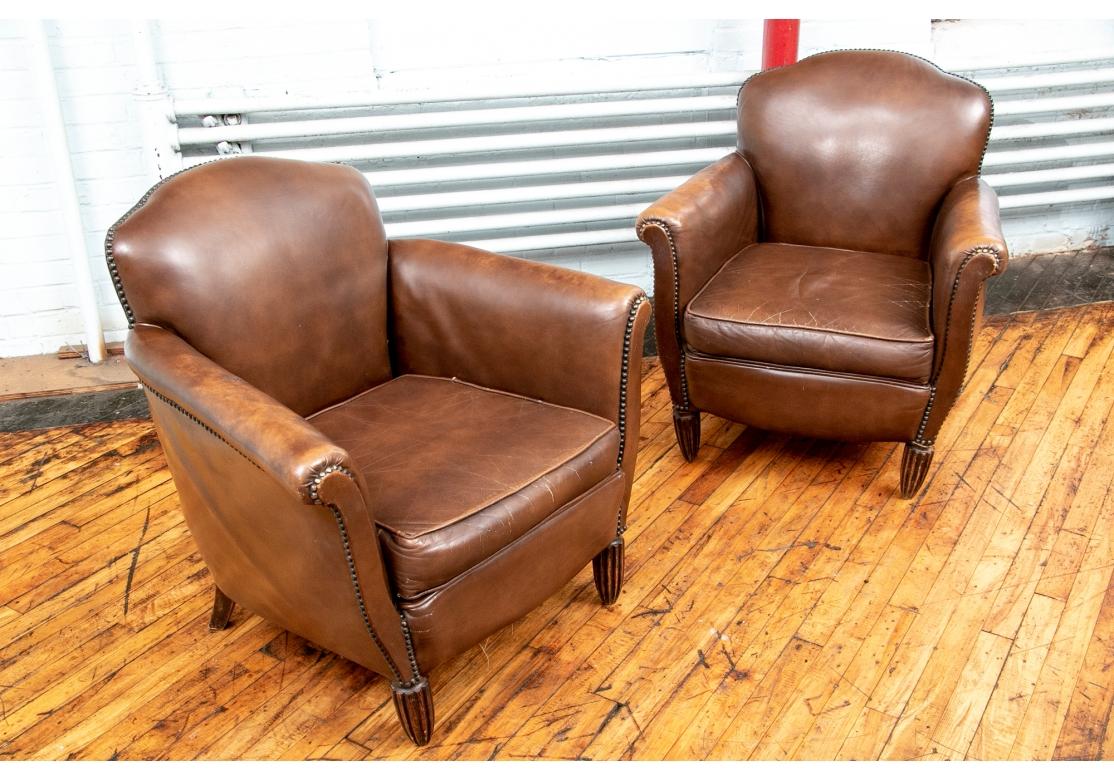 Pair Vintage Brown Leather Club Chairs 4