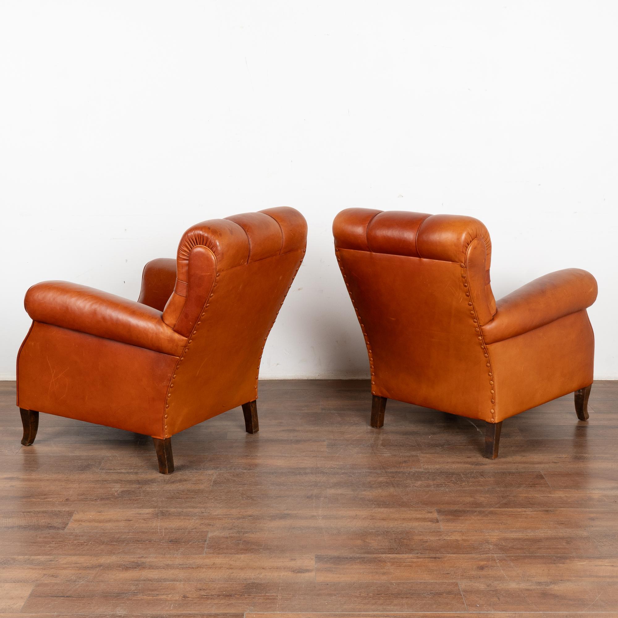 Pair, Vintage Brown Leather Club Lounge Chairs, Denmark circa 1960 4