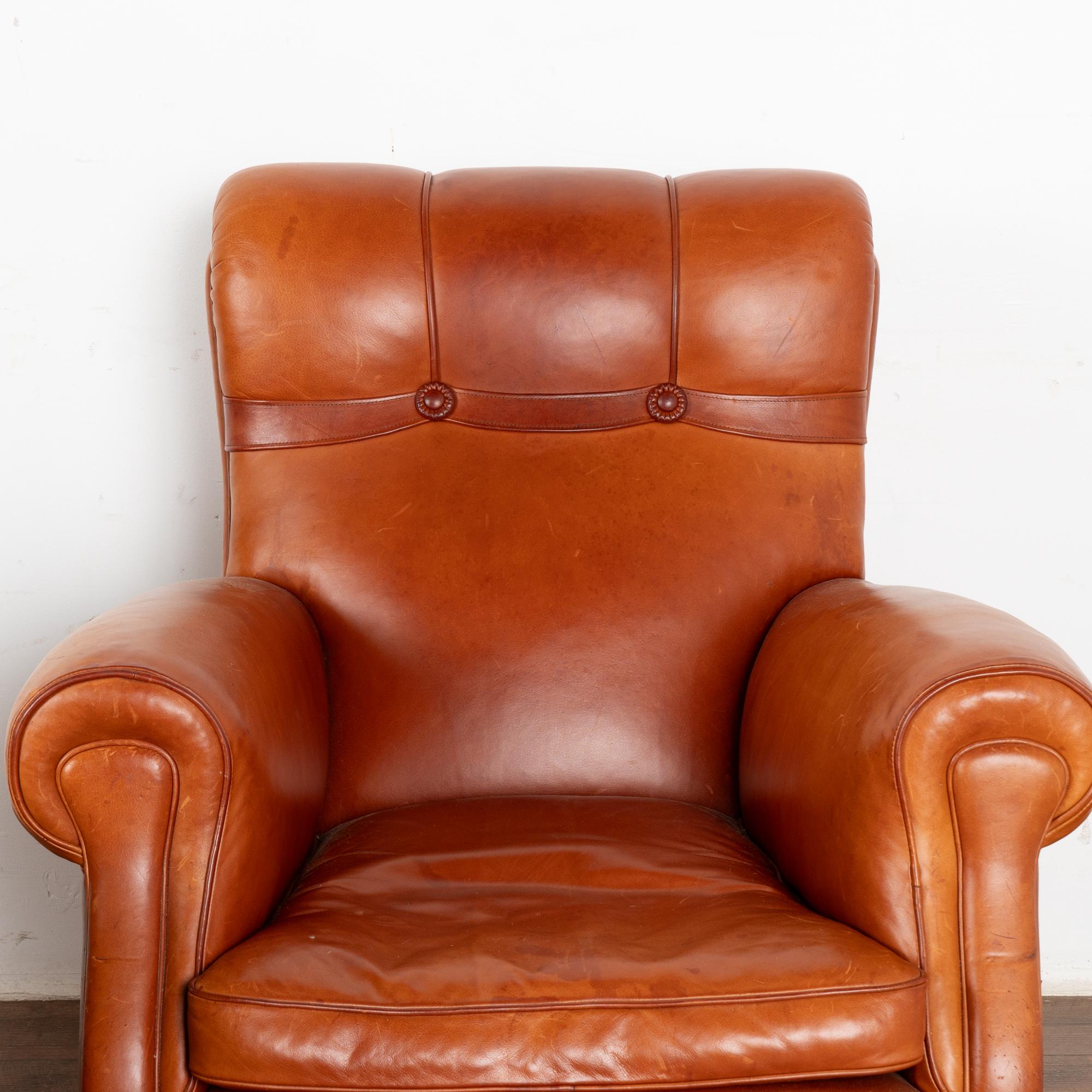 Danish Pair, Vintage Brown Leather Club Lounge Chairs, Denmark circa 1960
