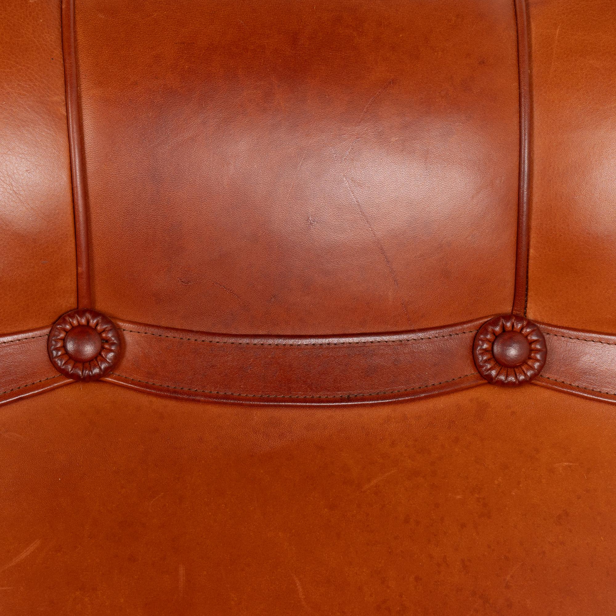 20th Century Pair, Vintage Brown Leather Club Lounge Chairs, Denmark circa 1960
