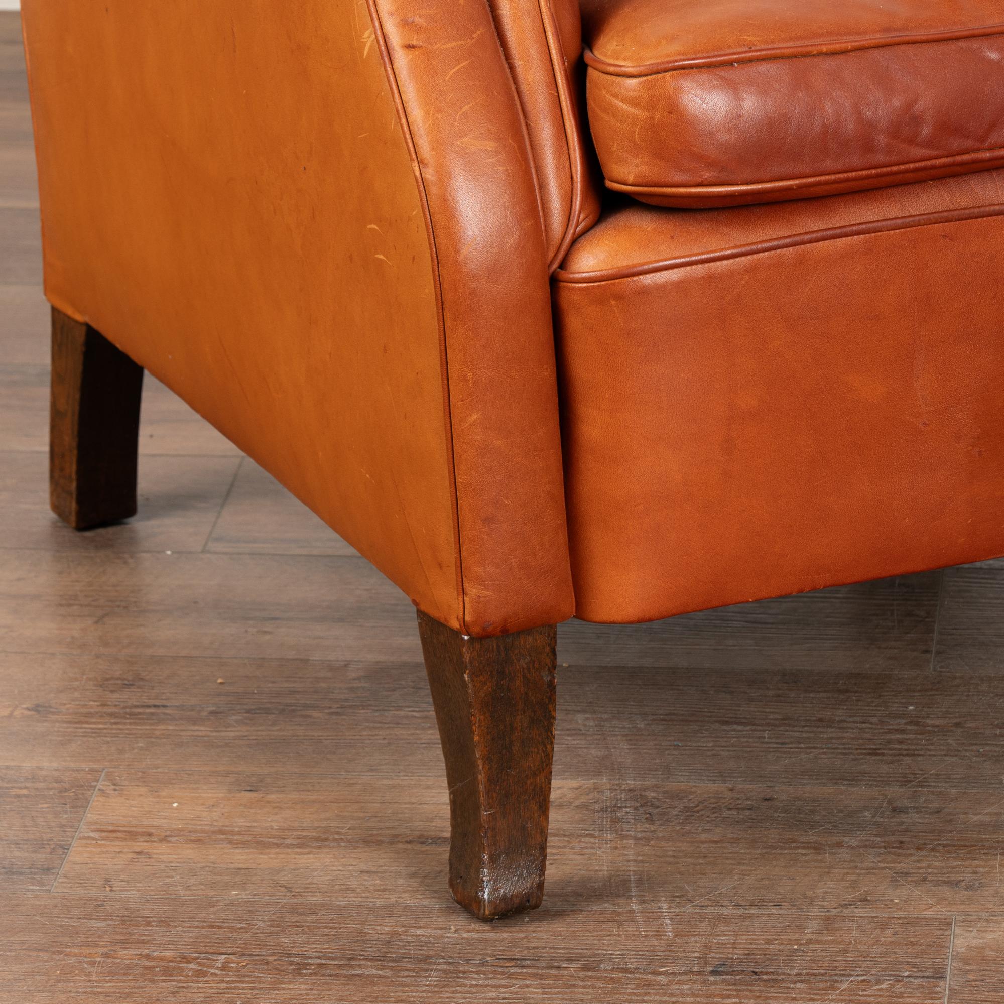 Pair, Vintage Brown Leather Club Lounge Chairs, Denmark circa 1960 3