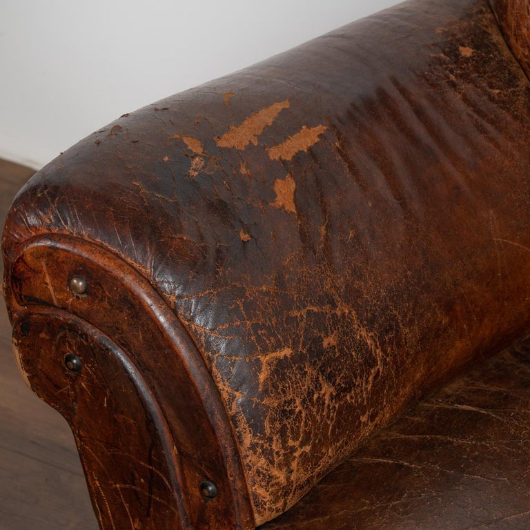 Pair, Vintage Brown Leather Large Club Chairs from France, circa 1940