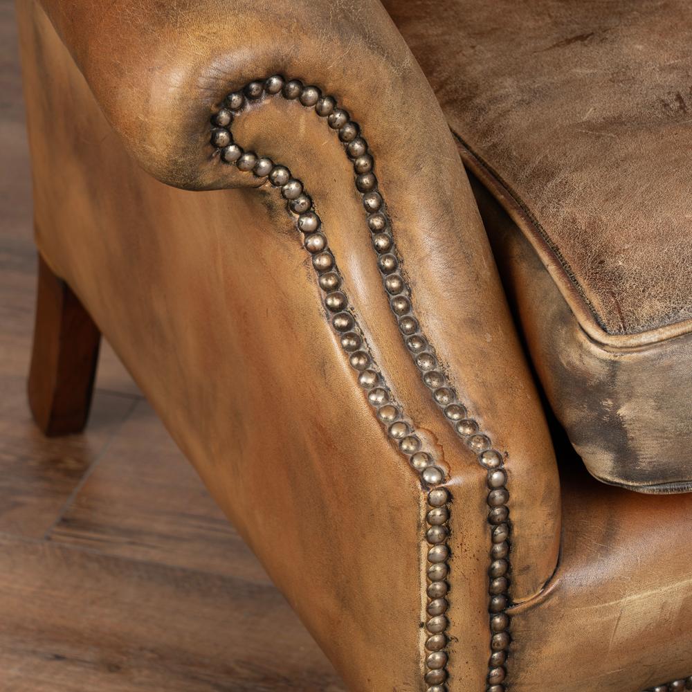 Pair, Vintage Brown Leather Wingback Chesterfield Club Chairs Denmark, Circa 195 4