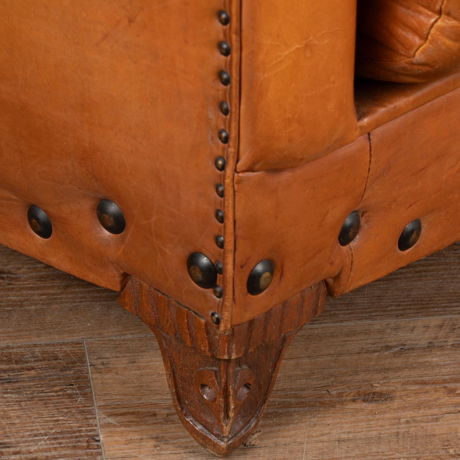 Pair, Vintage Brown Leather Wingback Club Chairs, Denmark circa 1960-70 For Sale 4