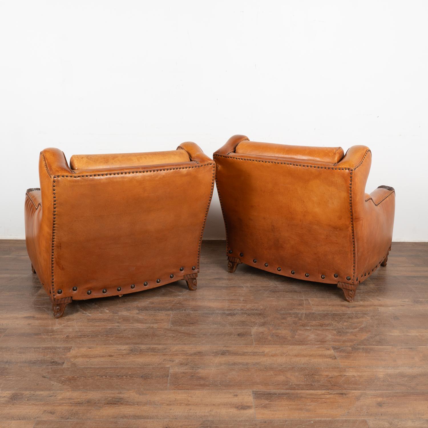 Pair, Vintage Brown Leather Wingback Club Chairs, Denmark circa 1960-70 For Sale 6