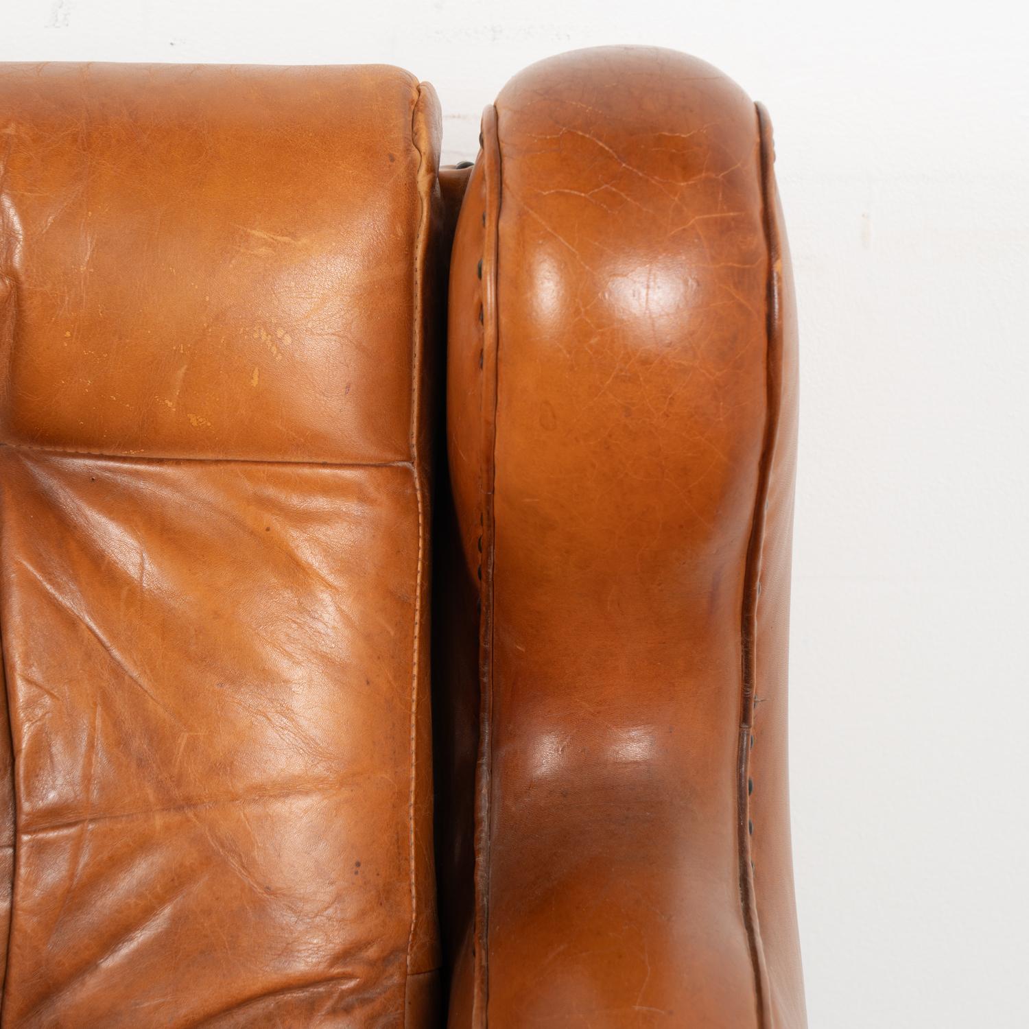 20th Century Pair, Vintage Brown Leather Wingback Club Chairs, Denmark circa 1960-70 For Sale