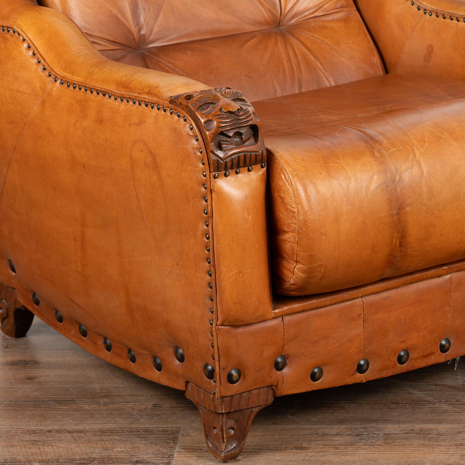 Pair, Vintage Brown Leather Wingback Club Chairs, Denmark circa 1960-70 For Sale 1