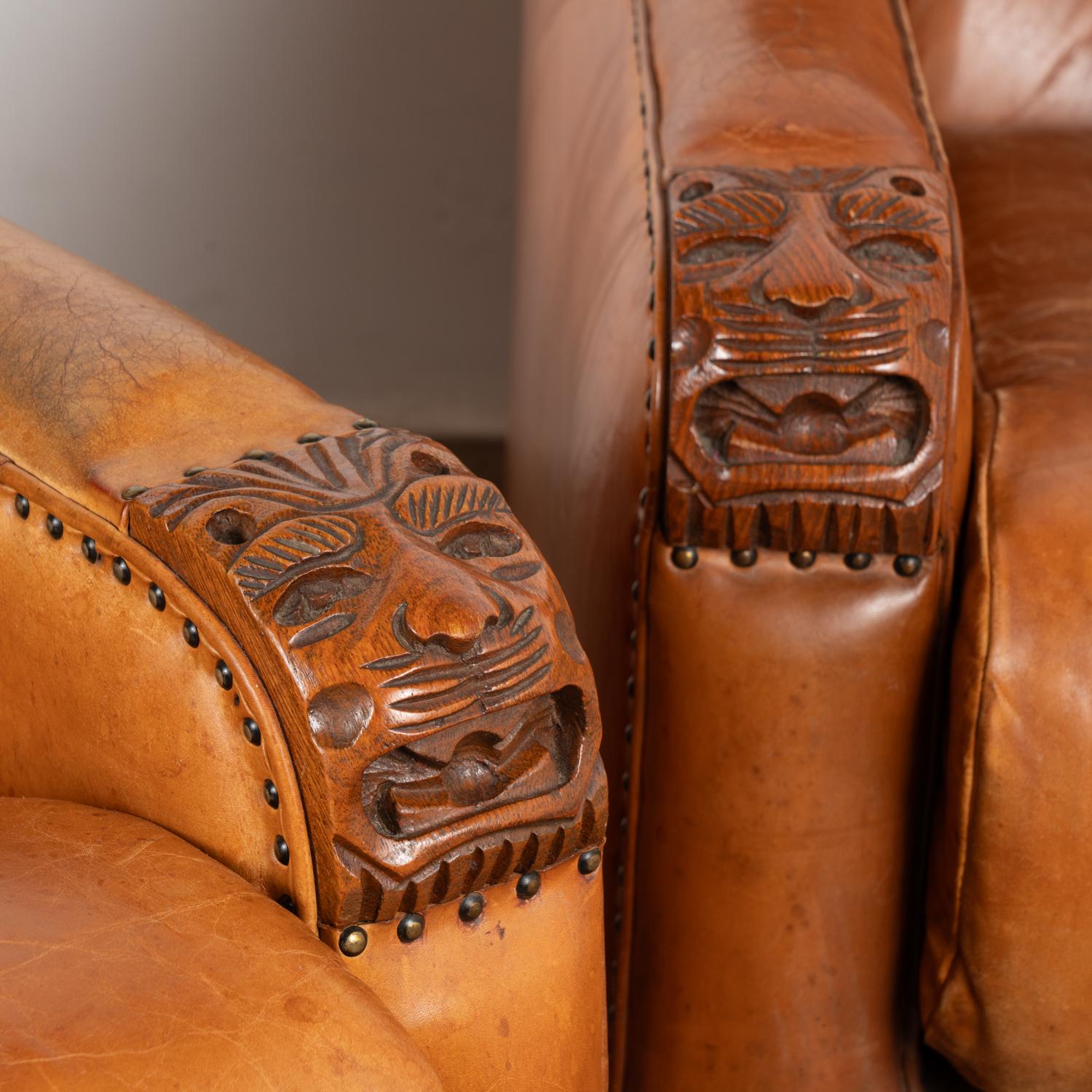 Pair, Vintage Brown Leather Wingback Club Chairs, Denmark circa 1960-70 For Sale 2