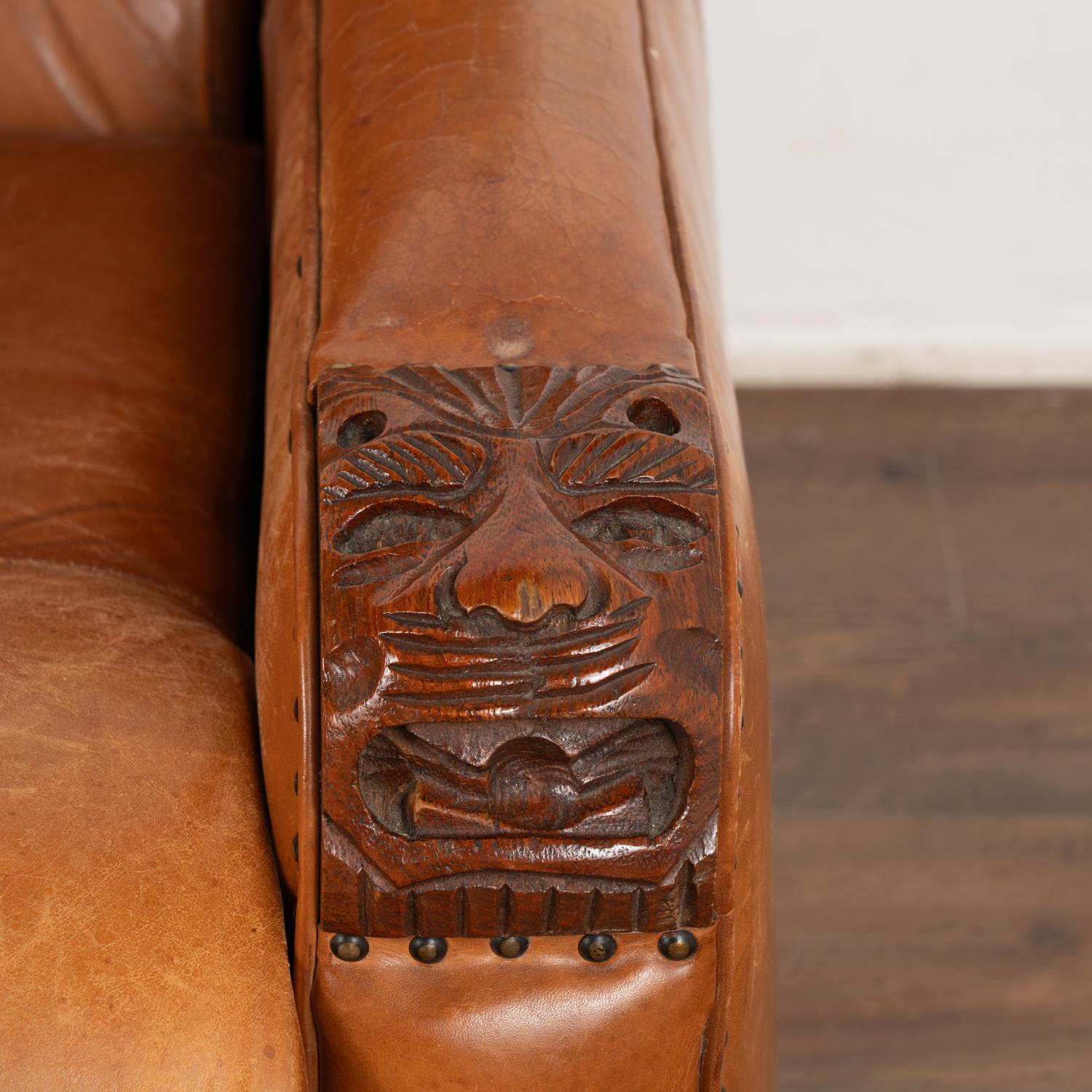 Pair, Vintage Brown Leather Wingback Club Chairs, Denmark circa 1960-70 For Sale 3