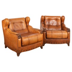 Paire de fauteuils club vintage en cuir Brown, Danemark circa 1960-70
