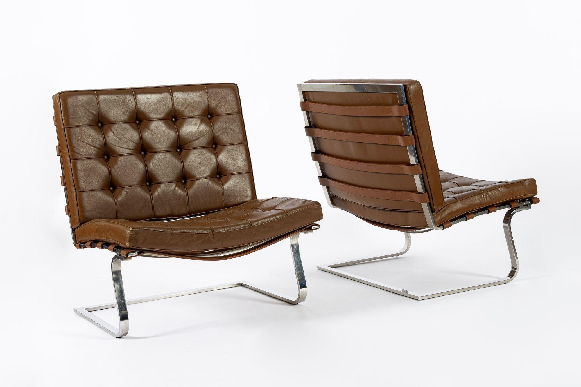 Paar braune Tugendhat Lounge Chairs von Mies van der Rohe für Knoll 1960er Jahre im Angebot 10