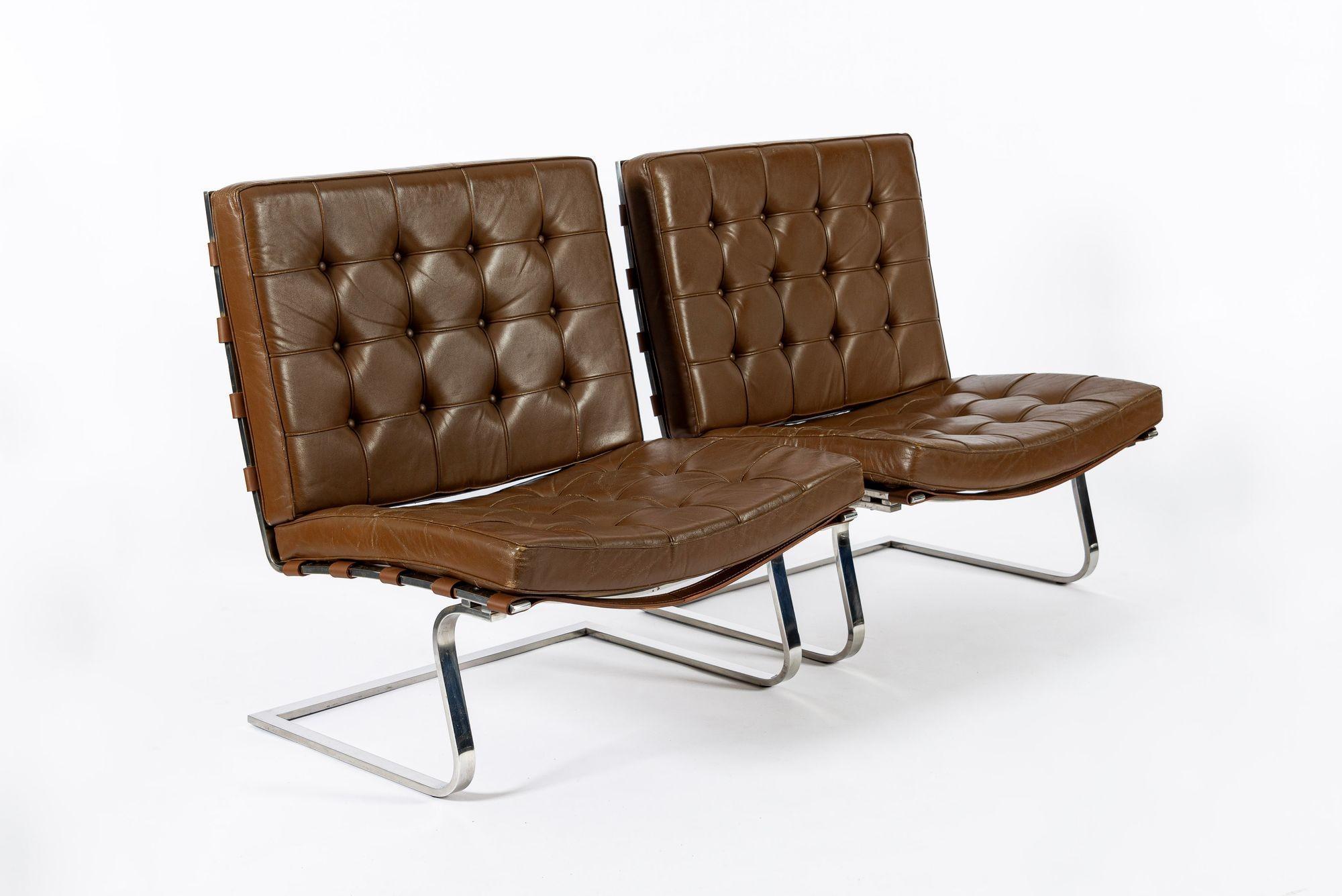Paar braune Tugendhat Lounge Chairs von Mies van der Rohe für Knoll 1960er Jahre (Moderne der Mitte des Jahrhunderts) im Angebot