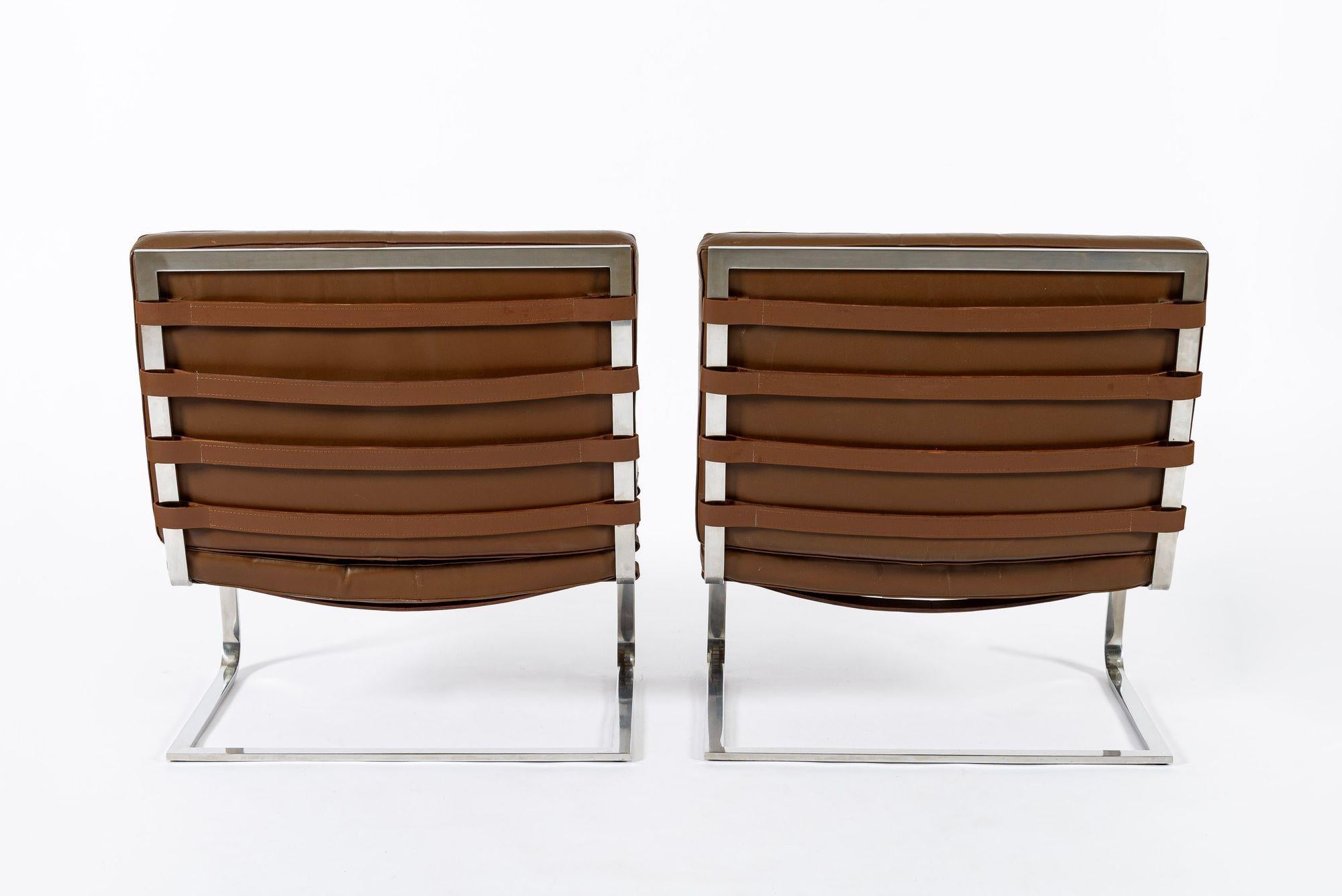 Paar braune Tugendhat Lounge Chairs von Mies van der Rohe für Knoll 1960er Jahre im Zustand „Gut“ im Angebot in Detroit, MI