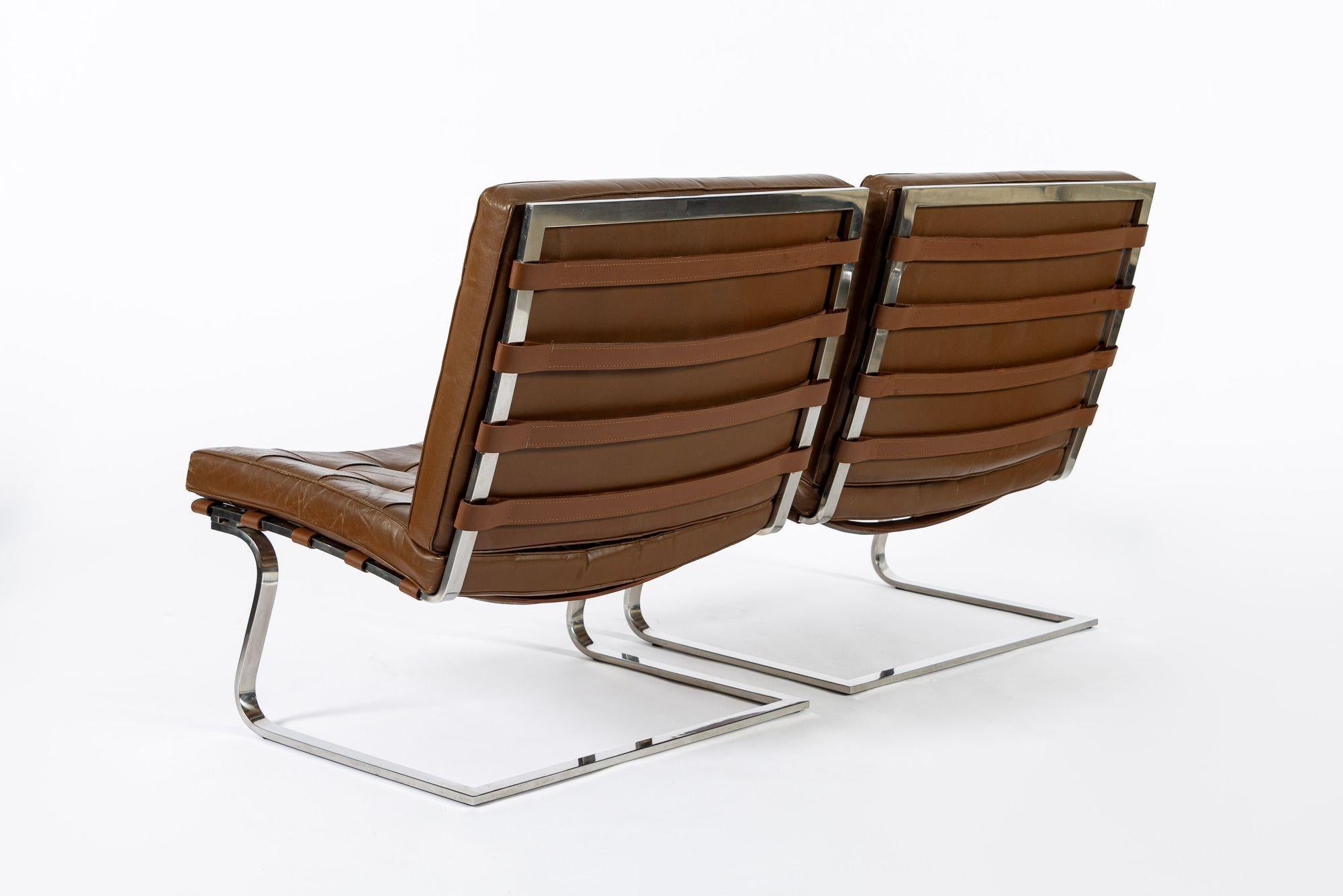 Paar braune Tugendhat Lounge Chairs von Mies van der Rohe für Knoll 1960er Jahre (Mitte des 20. Jahrhunderts) im Angebot