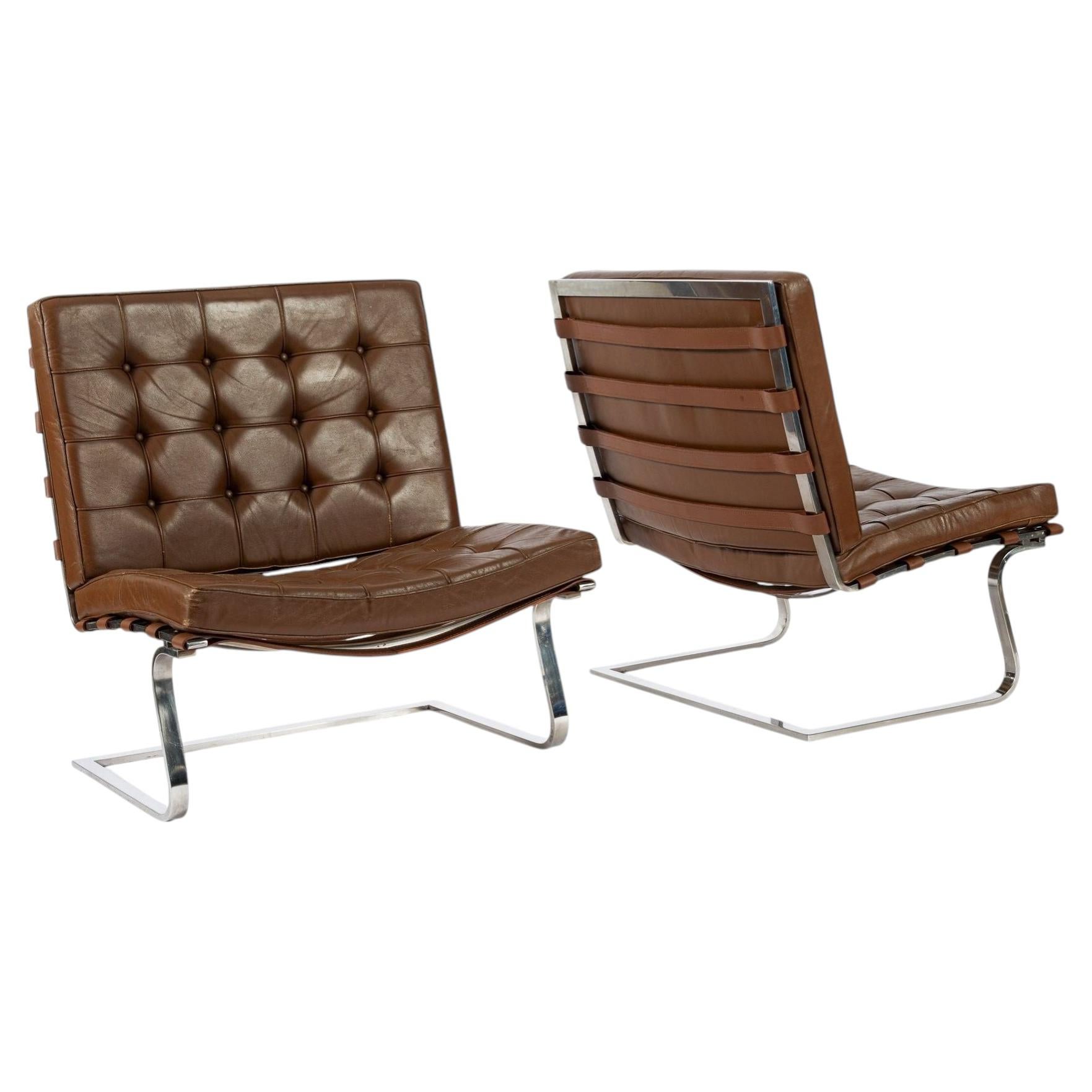 Pair Vintage Brown Tugendhat Lounge Chairs by Mies van der Rohe for Knoll 1960s