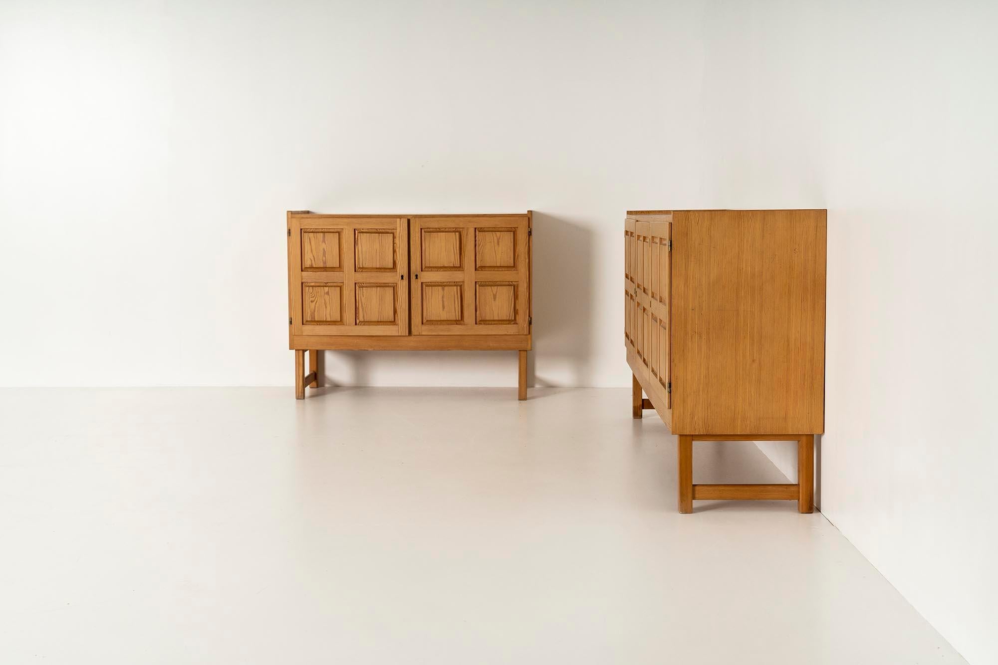 Wood Pair Vintage Brutalist Sideboards, 1980s