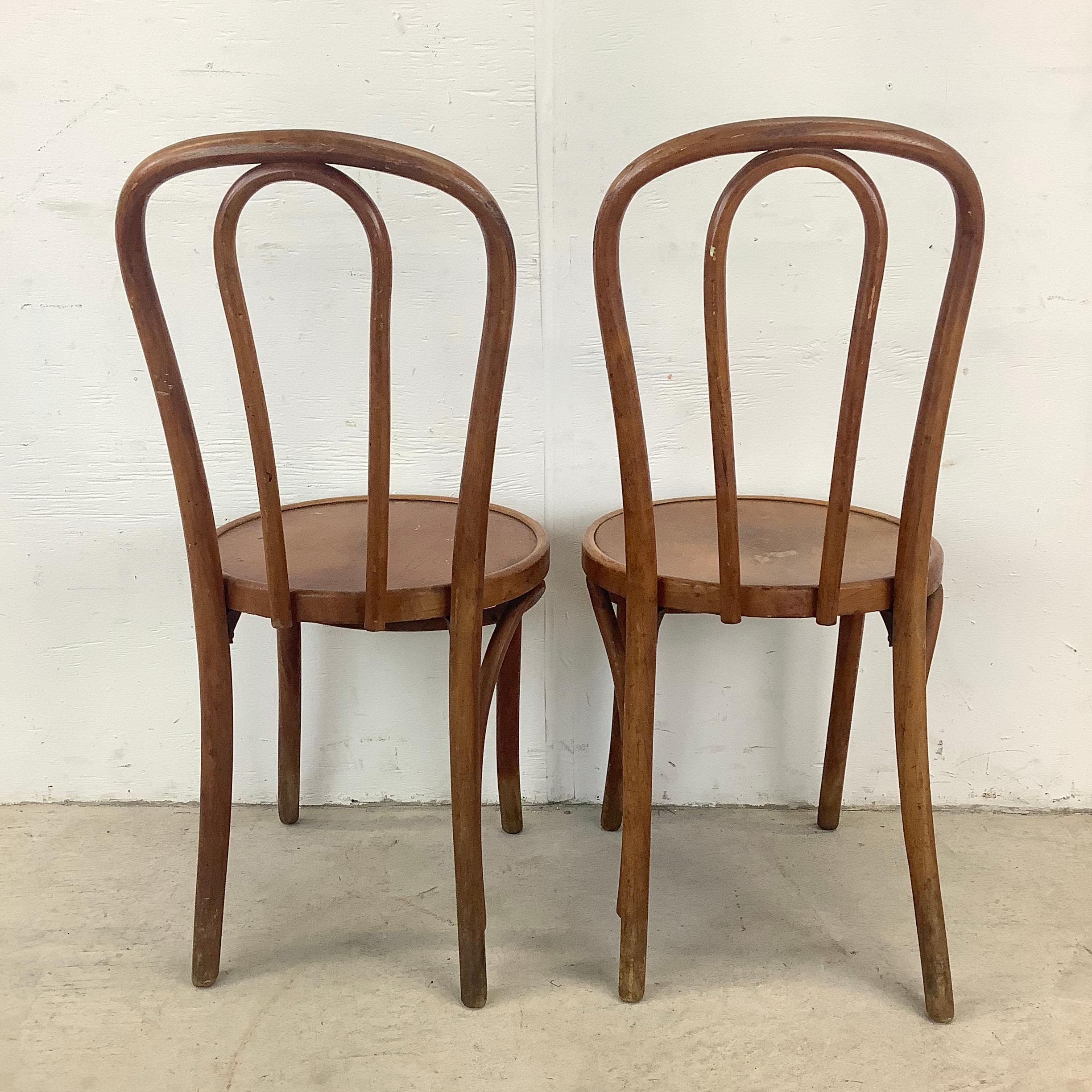 Pair Vintage Cafe Style Dining Chairs by Thonet In Fair Condition In Trenton, NJ