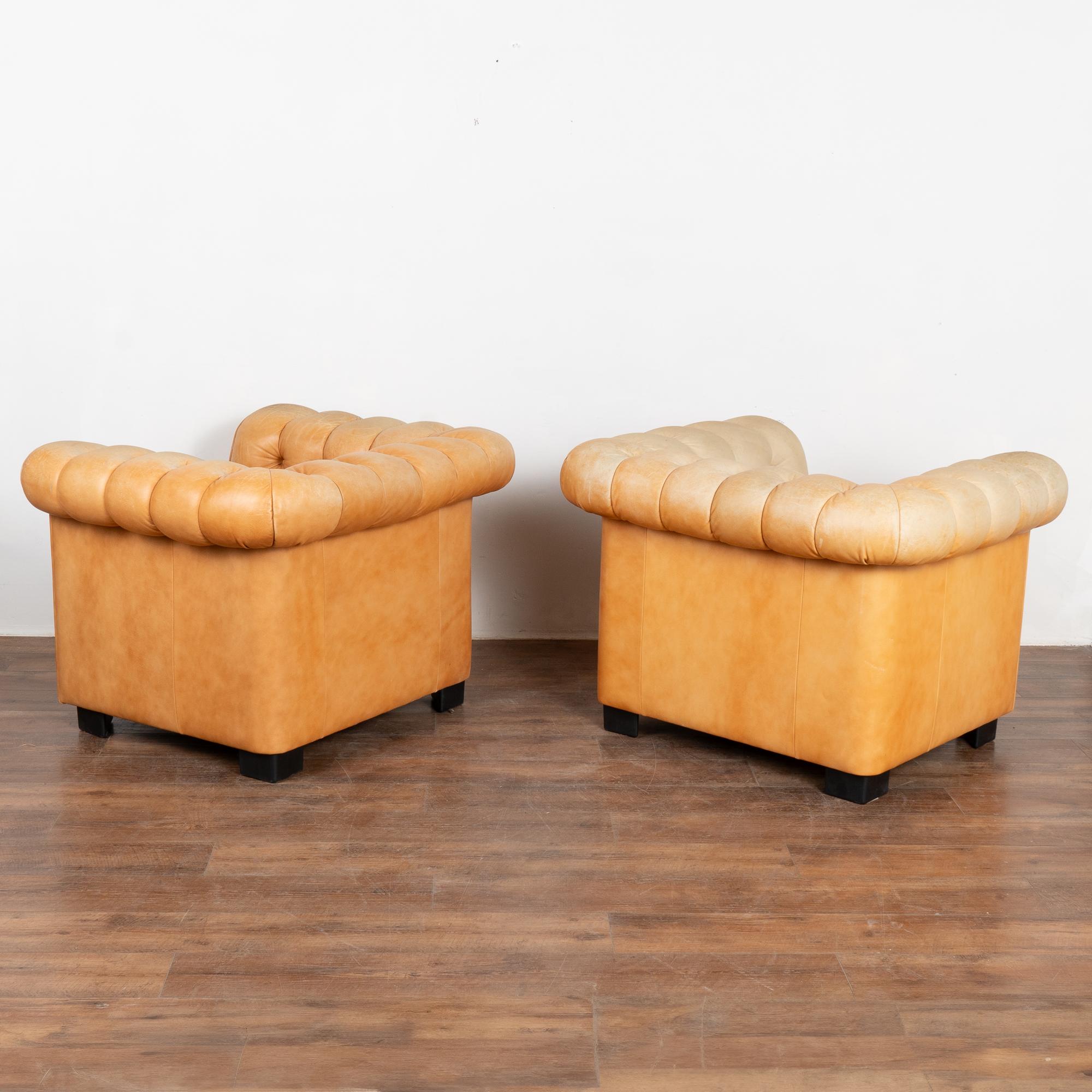 Pair, Vintage Camel Leather Chesterfield Club Armchairs, Denmark circa 1980 For Sale 6