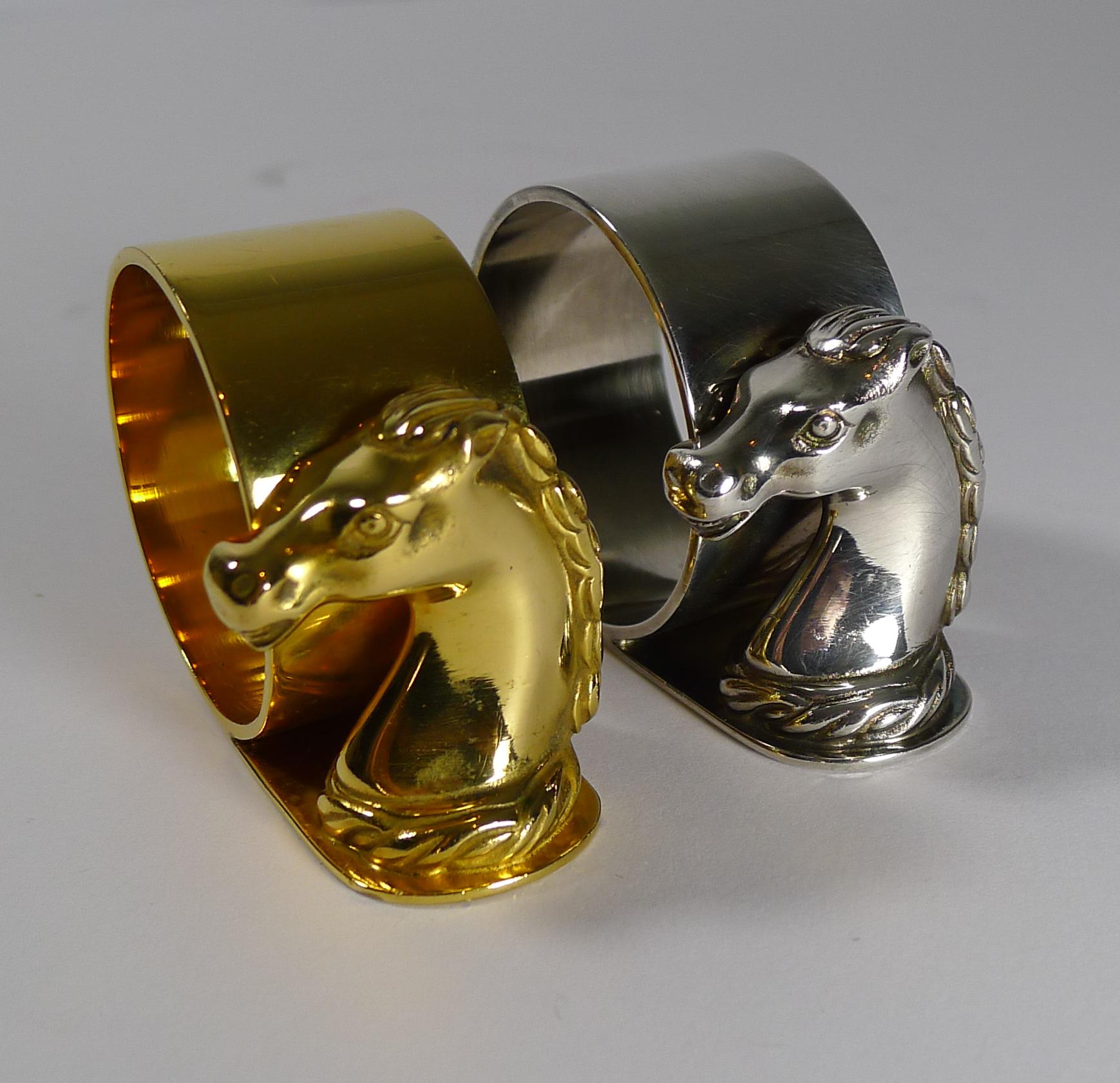 Pair of Vintage Cased Horse Head Napkin Rings by Hermes, Paris 4
