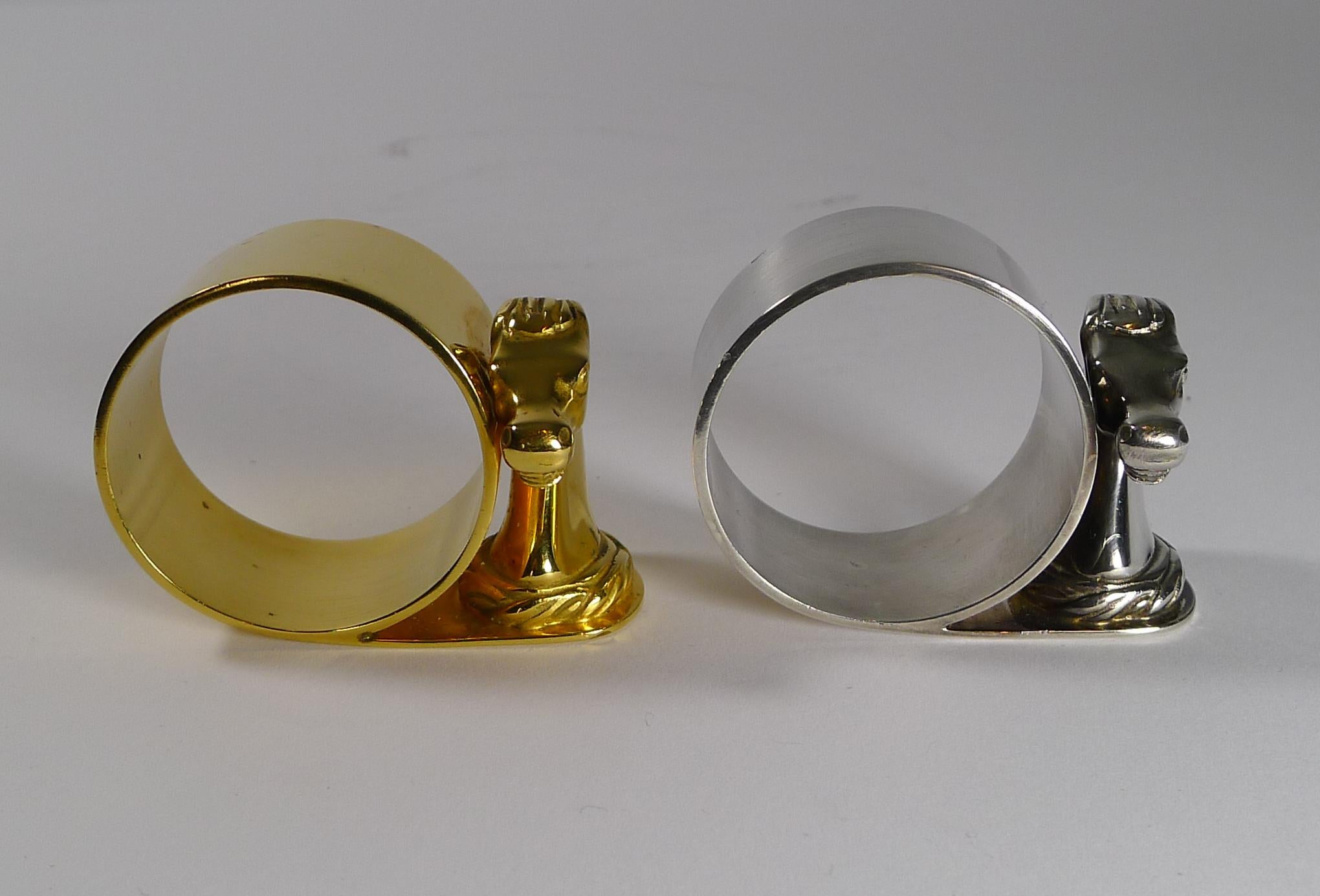 Pair of Vintage Cased Horse Head Napkin Rings by Hermes, Paris 6