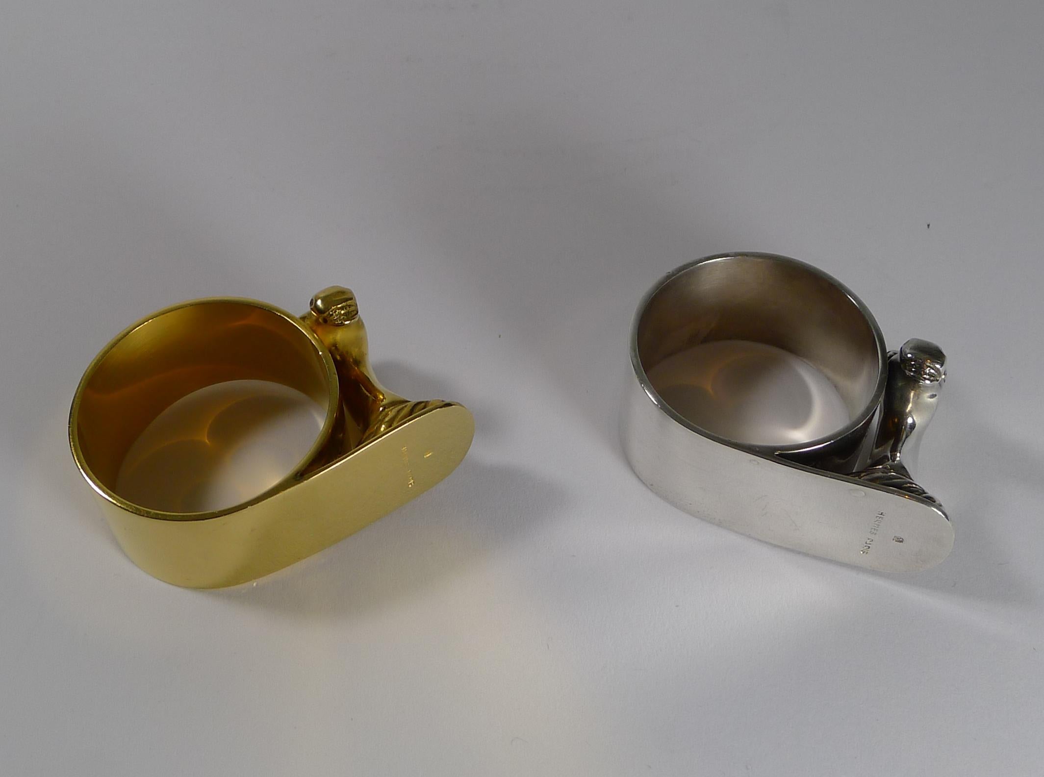 Pair of Vintage Cased Horse Head Napkin Rings by Hermes, Paris 8