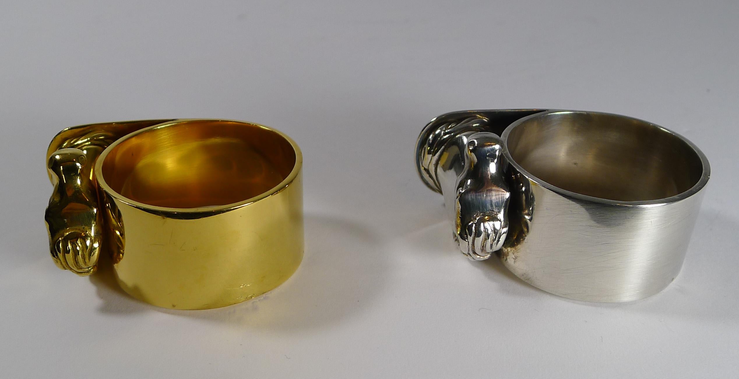 Pair of Vintage Cased Horse Head Napkin Rings by Hermes, Paris 9