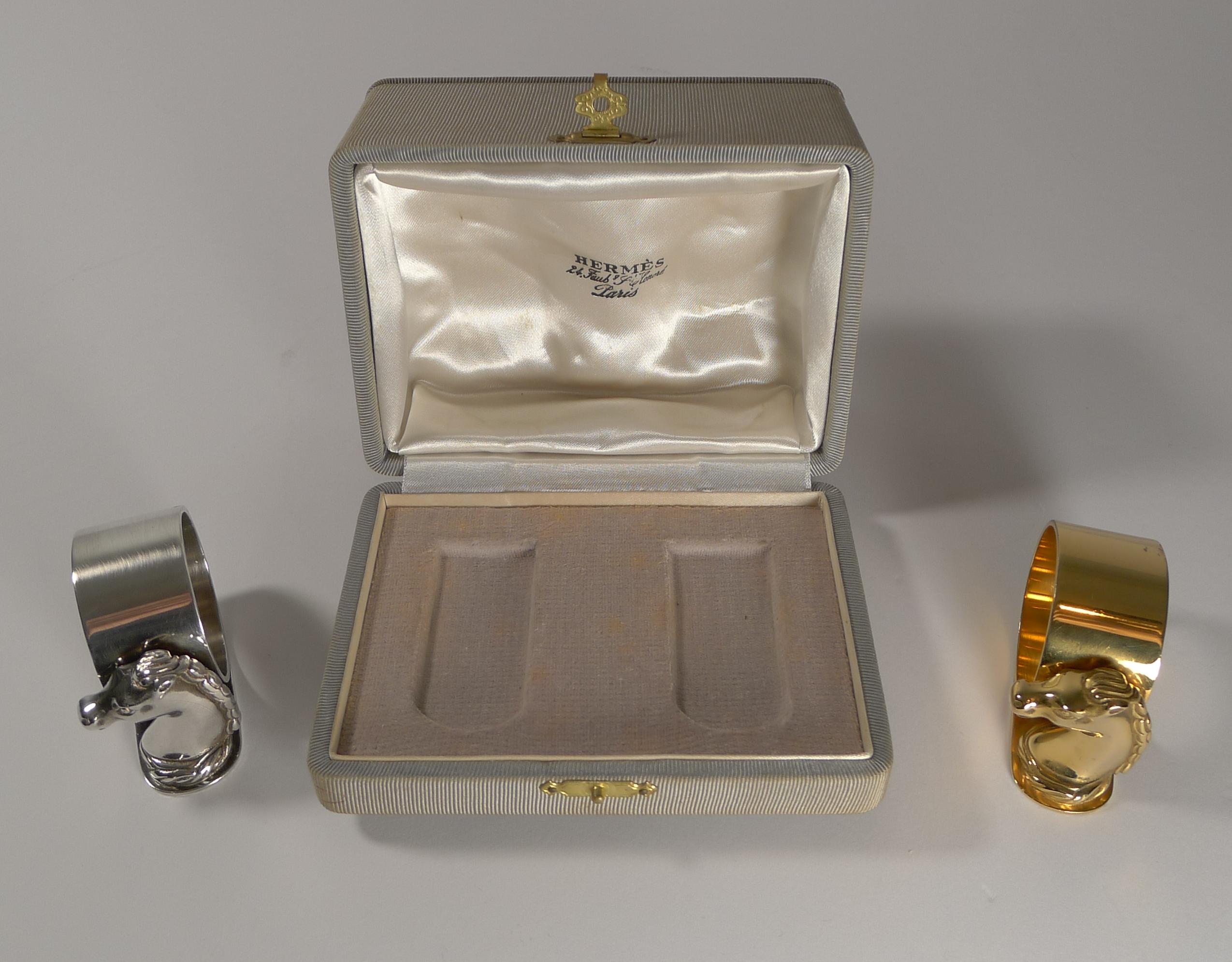 Pair of Vintage Cased Horse Head Napkin Rings by Hermes, Paris In Good Condition In Bath, GB