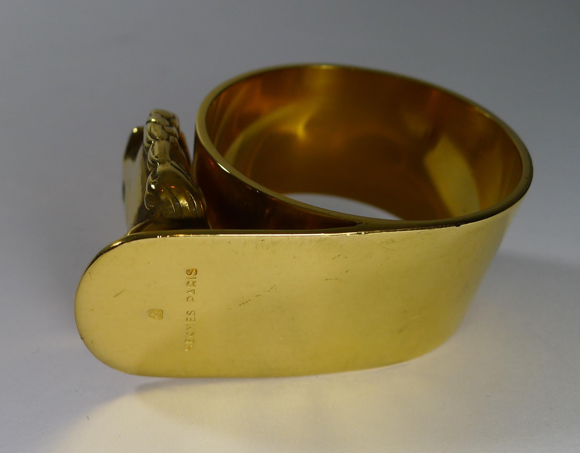 Gold Plate Pair of Vintage Cased Horse Head Napkin Rings by Hermes, Paris