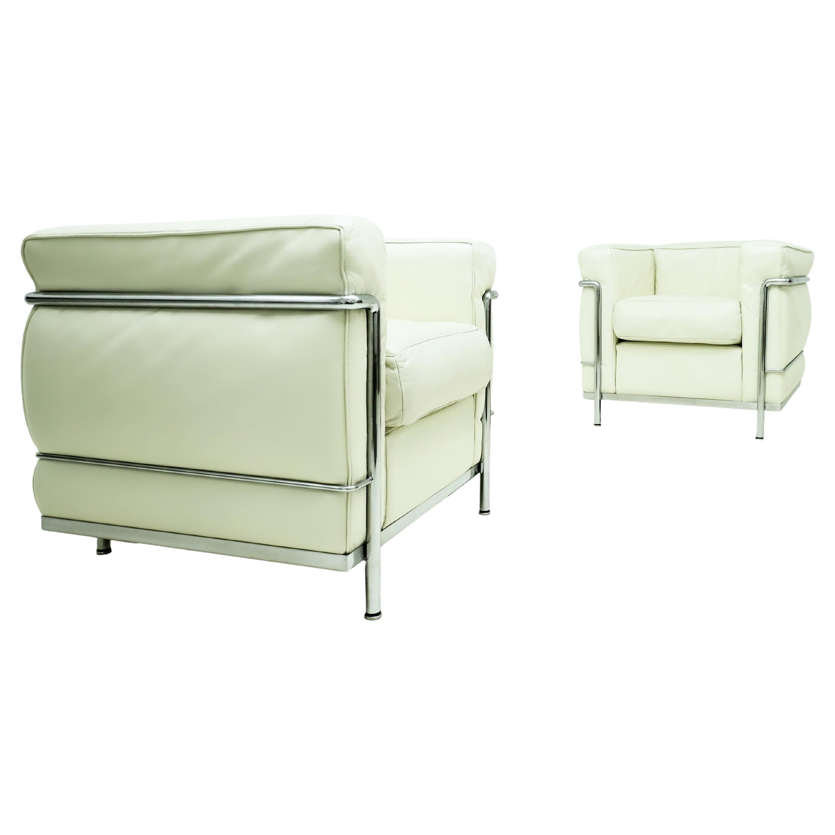 Paar Vintage Cassina Le Corbusier, Perriand und Jeanneret LC2 Ledersessel, Vintage