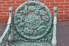 Pair Vintage Cast Iron Garden Chairs Floral Details, Cherubs & Goats "Autumn"