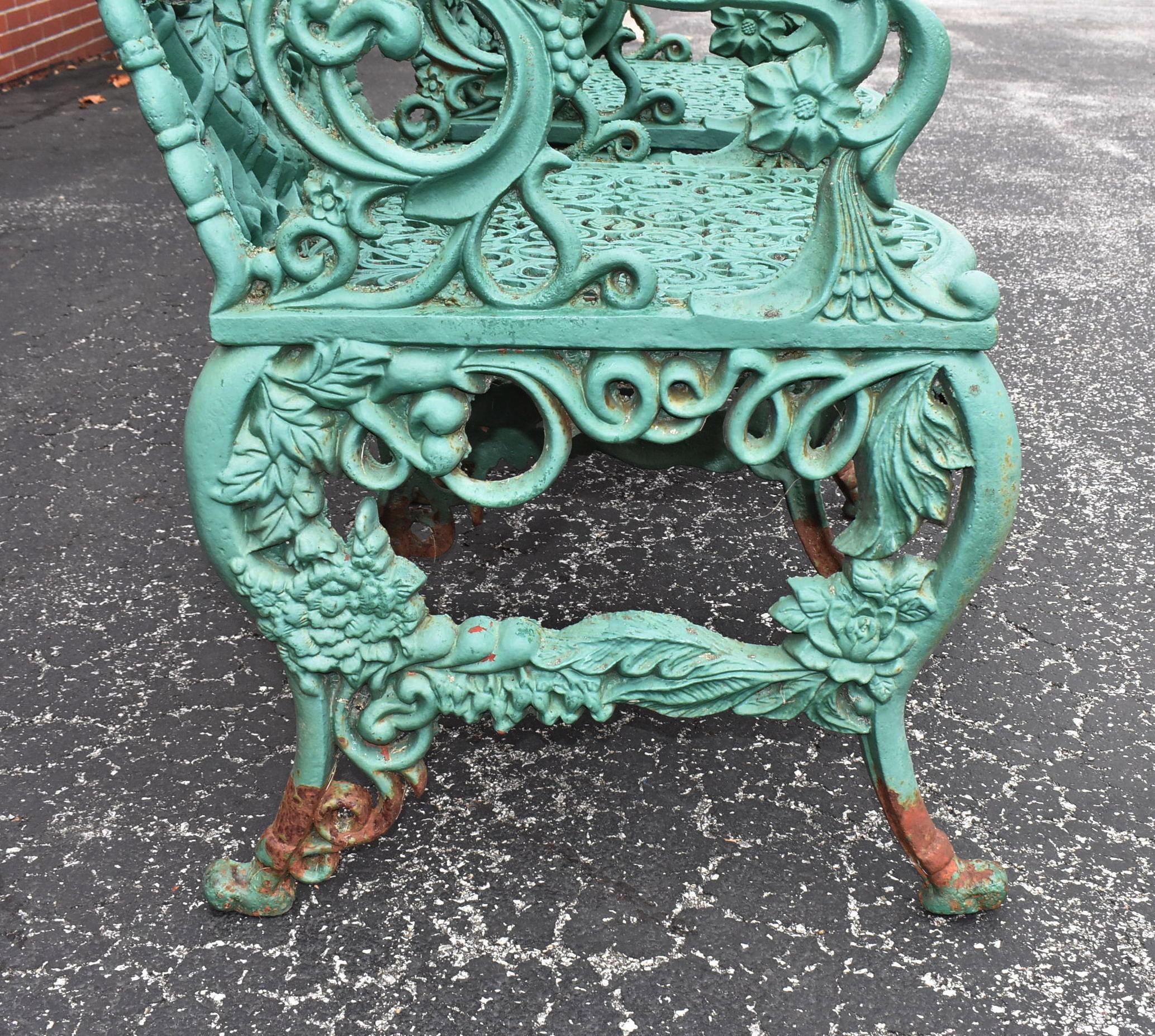 Pair Vintage Cast Iron Garden Chairs Floral Details, Cherubs & Goats 