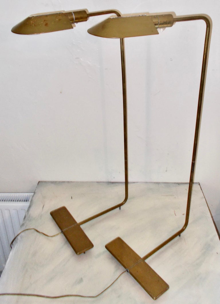 Modern Pair Vintage Cedric Hartman 'Swivel' Brass Floor Lamps Signed/Numbered For Sale