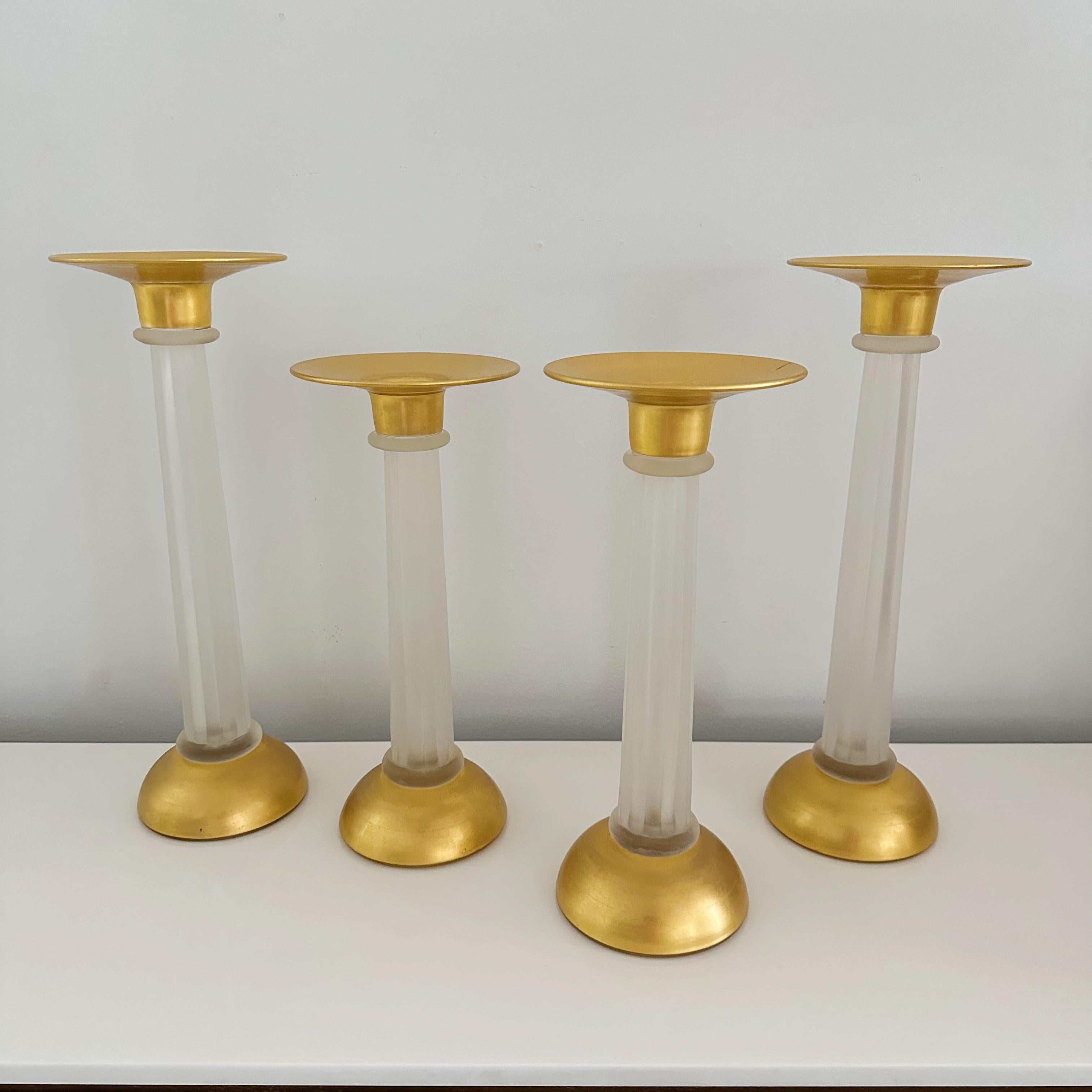 Pair Vintage Cenedese Murano Glass Gold Leaf Candle Holders In Good Condition In West Palm Beach, FL
