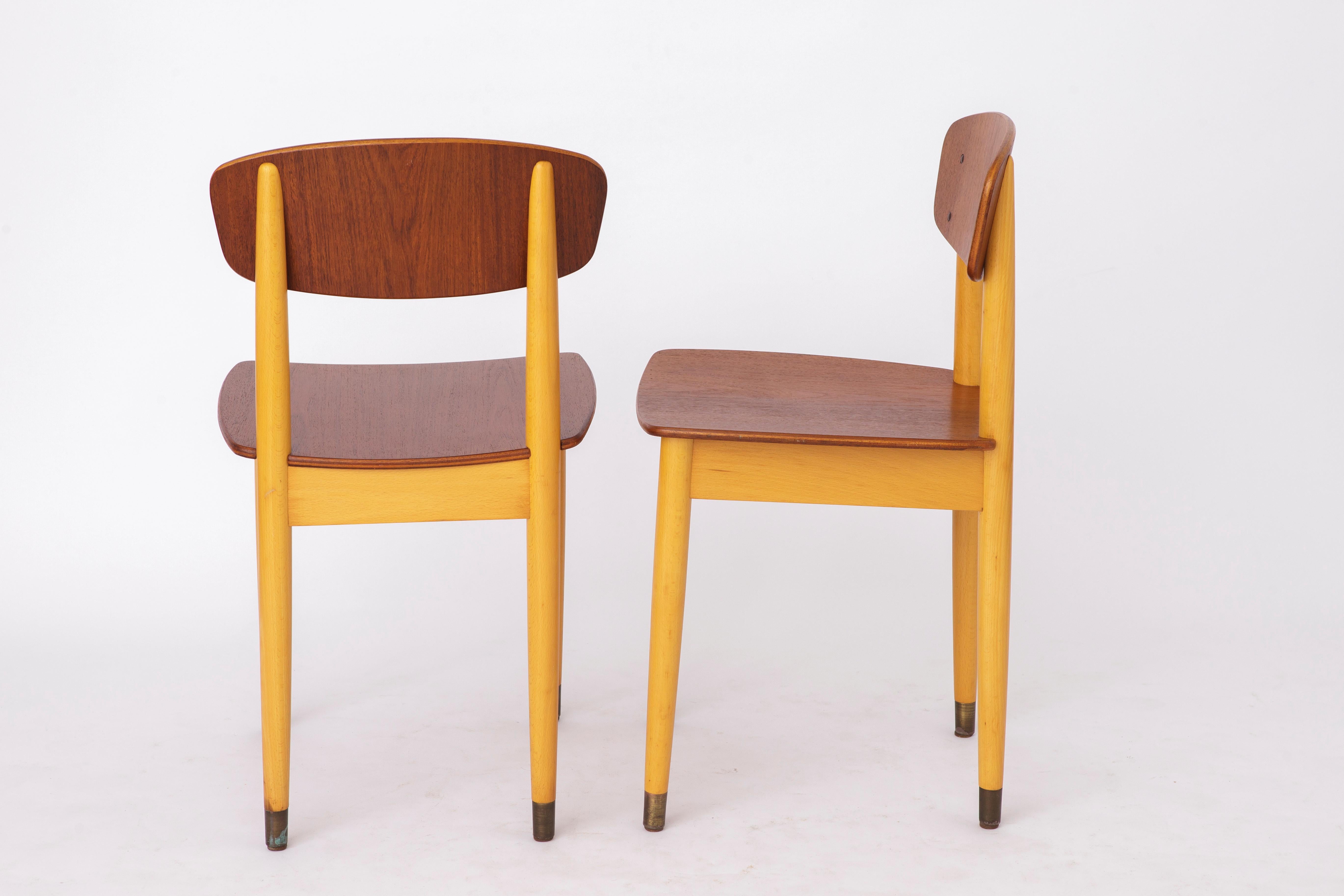 European Pair vintage chairs 1960s, teak, mid century, 2 of 4 For Sale