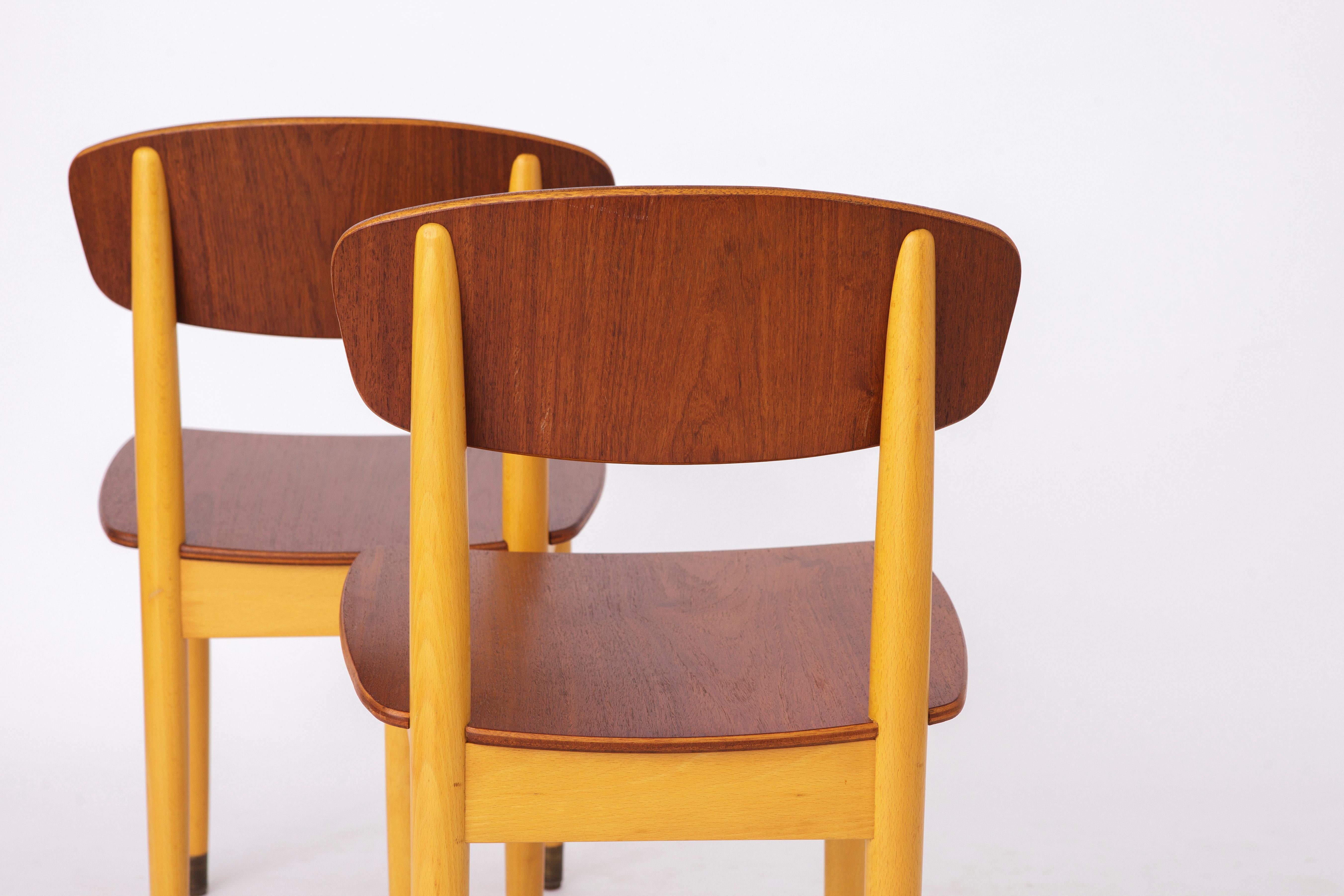 Polished Pair vintage chairs 1960s, teak, mid century, 2 of 4 For Sale
