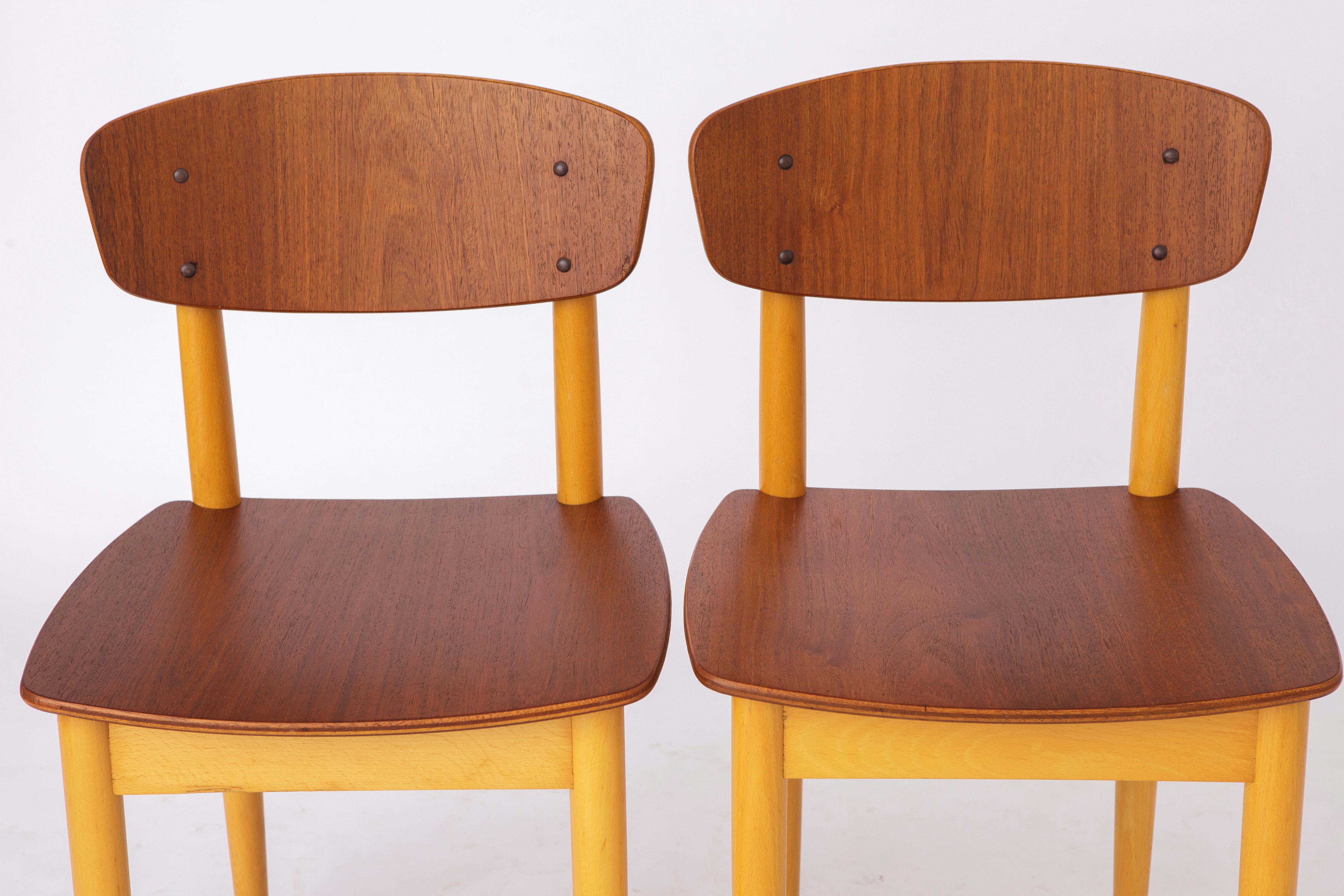 Beech Pair vintage chairs 1960s, teak, mid century, 2 of 4 For Sale