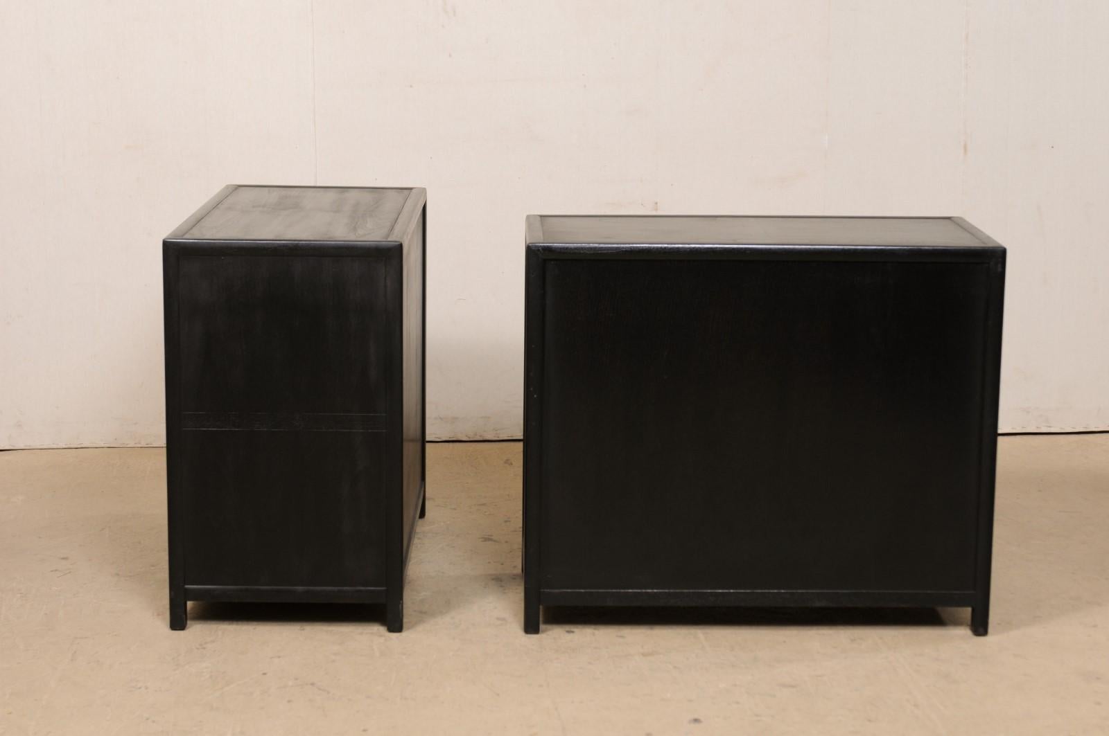 Pair Vintage Chest of Drawers in Black with Silver Hardware, Clean Modern Design For Sale 3