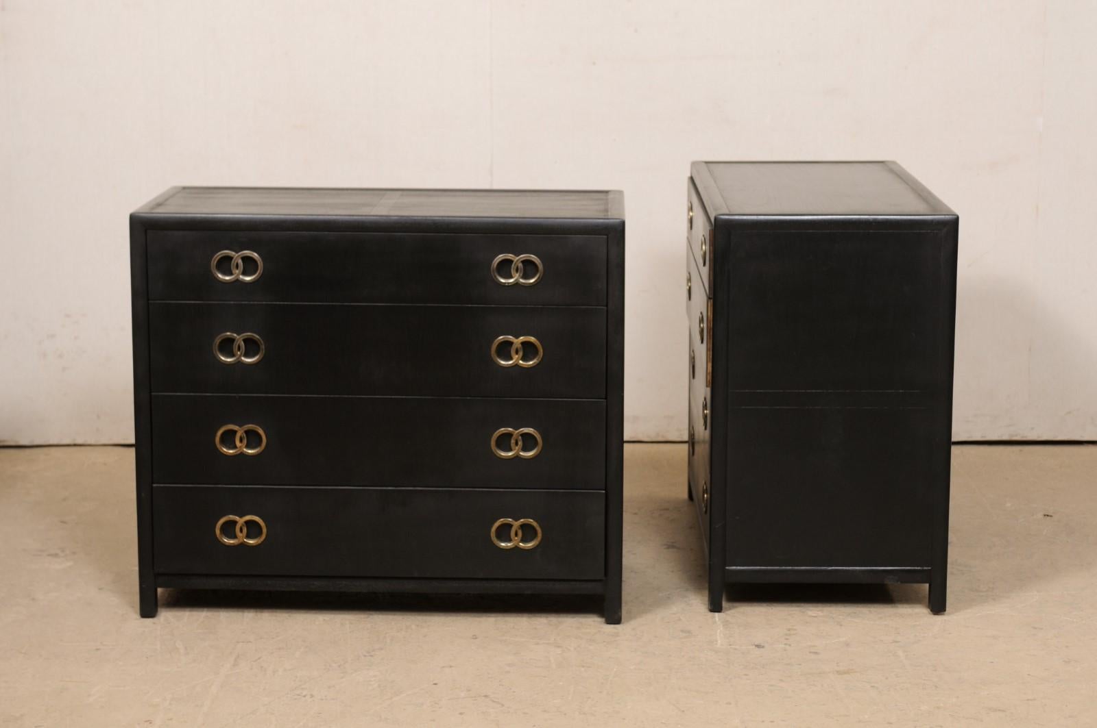 Pair Vintage Chest of Drawers in Black with Silver Hardware, Clean Modern Design For Sale 4