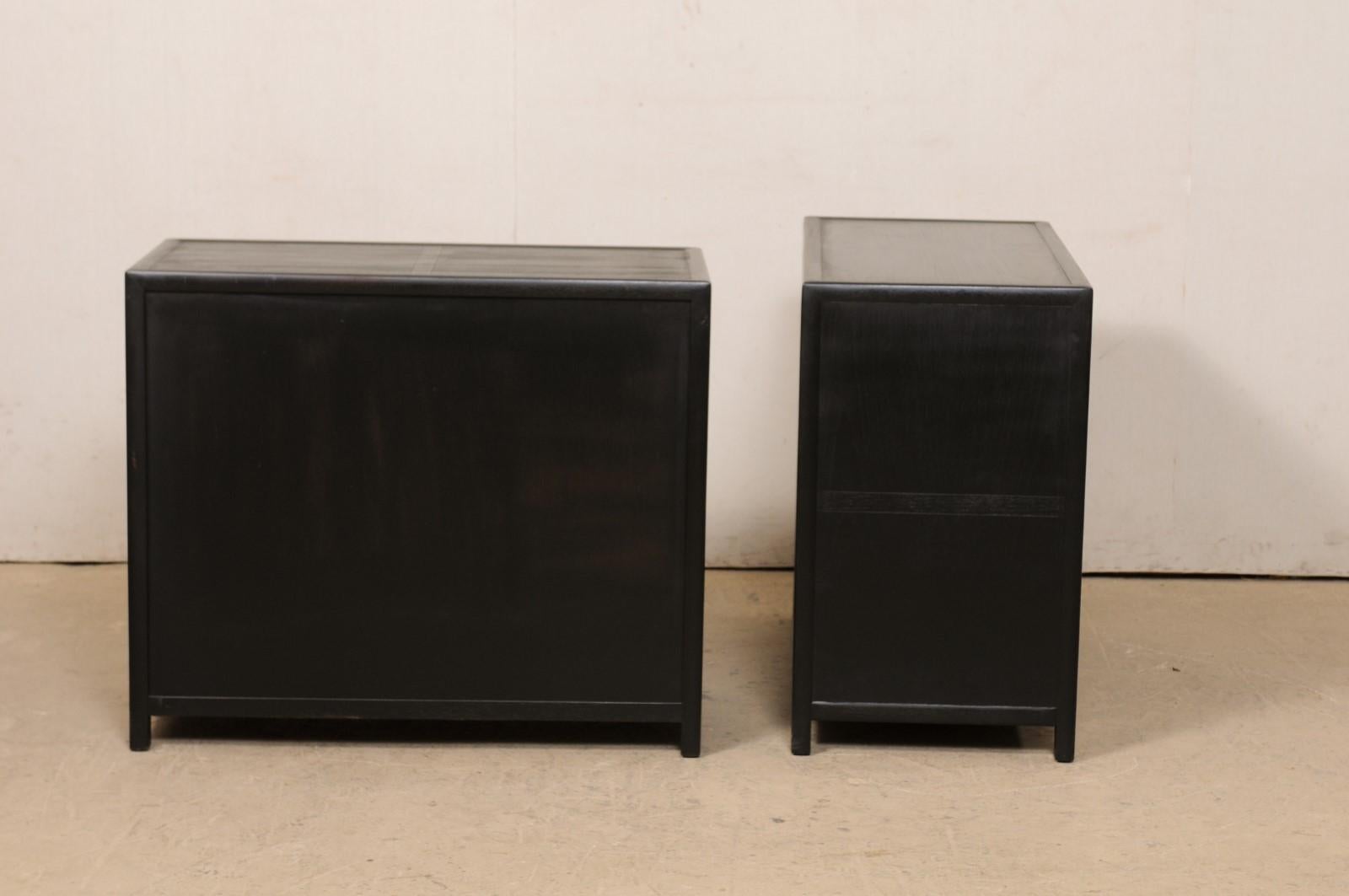 Pair Vintage Chest of Drawers in Black with Silver Hardware, Clean Modern Design For Sale 2