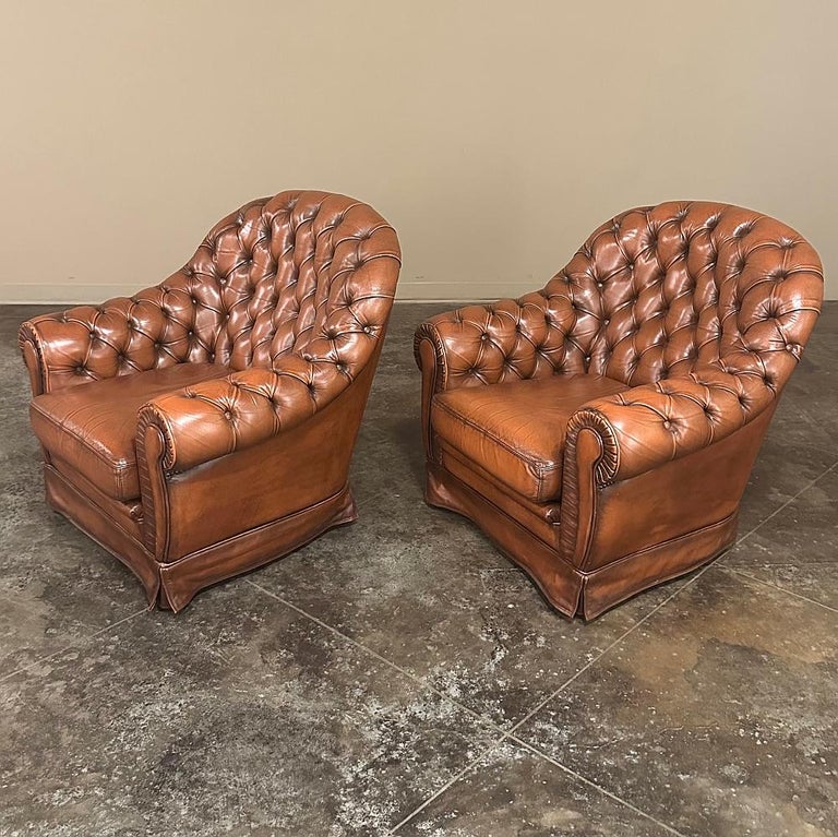 Pair Vintage Chesterfield Leather Lounge Chairs, Club Chairs For Sale ...