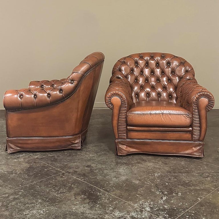 Pair Vintage Chesterfield Leather Lounge Chairs, Club Chairs For Sale ...