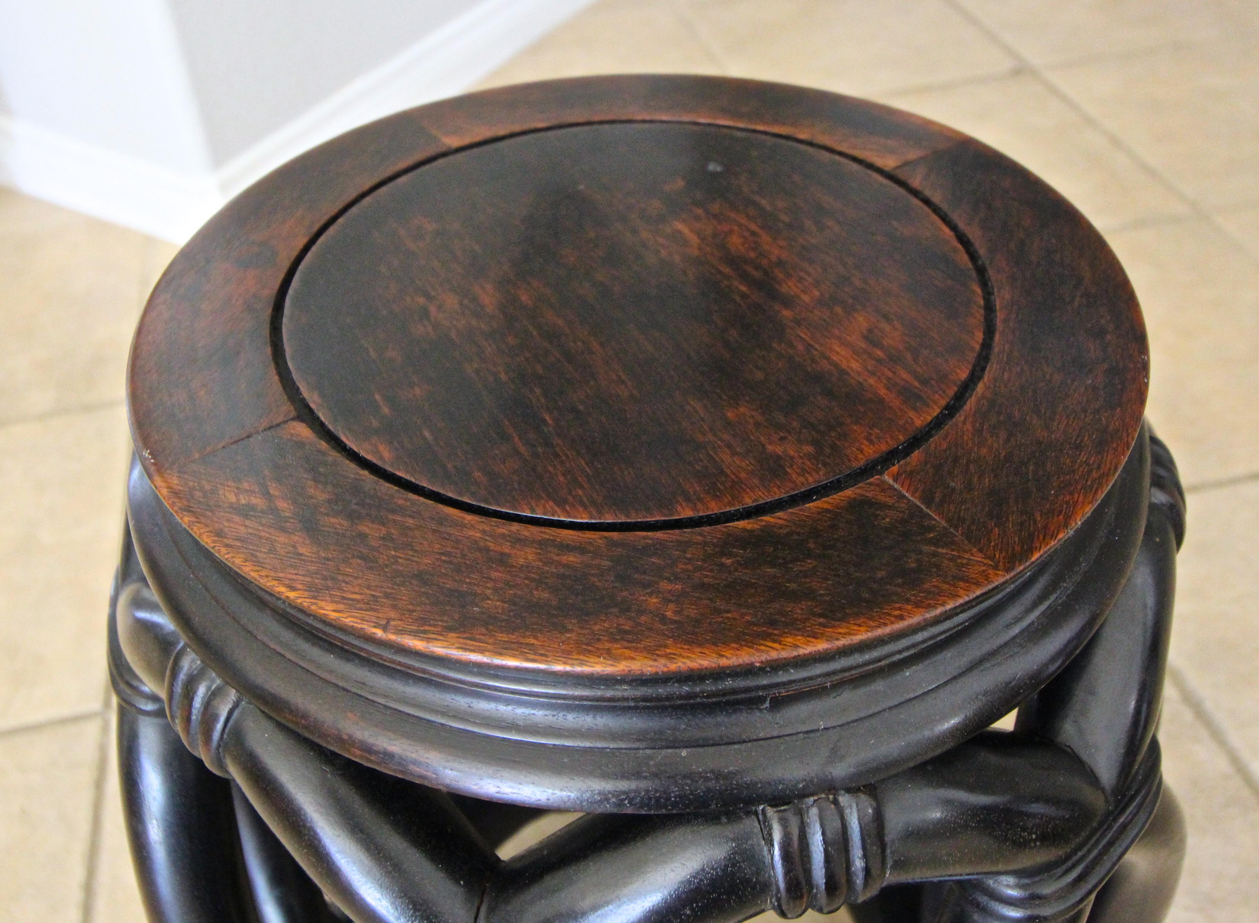 Pair of Vintage Chinese Asian Hardwood Garden Seat Stools at 1stDibs