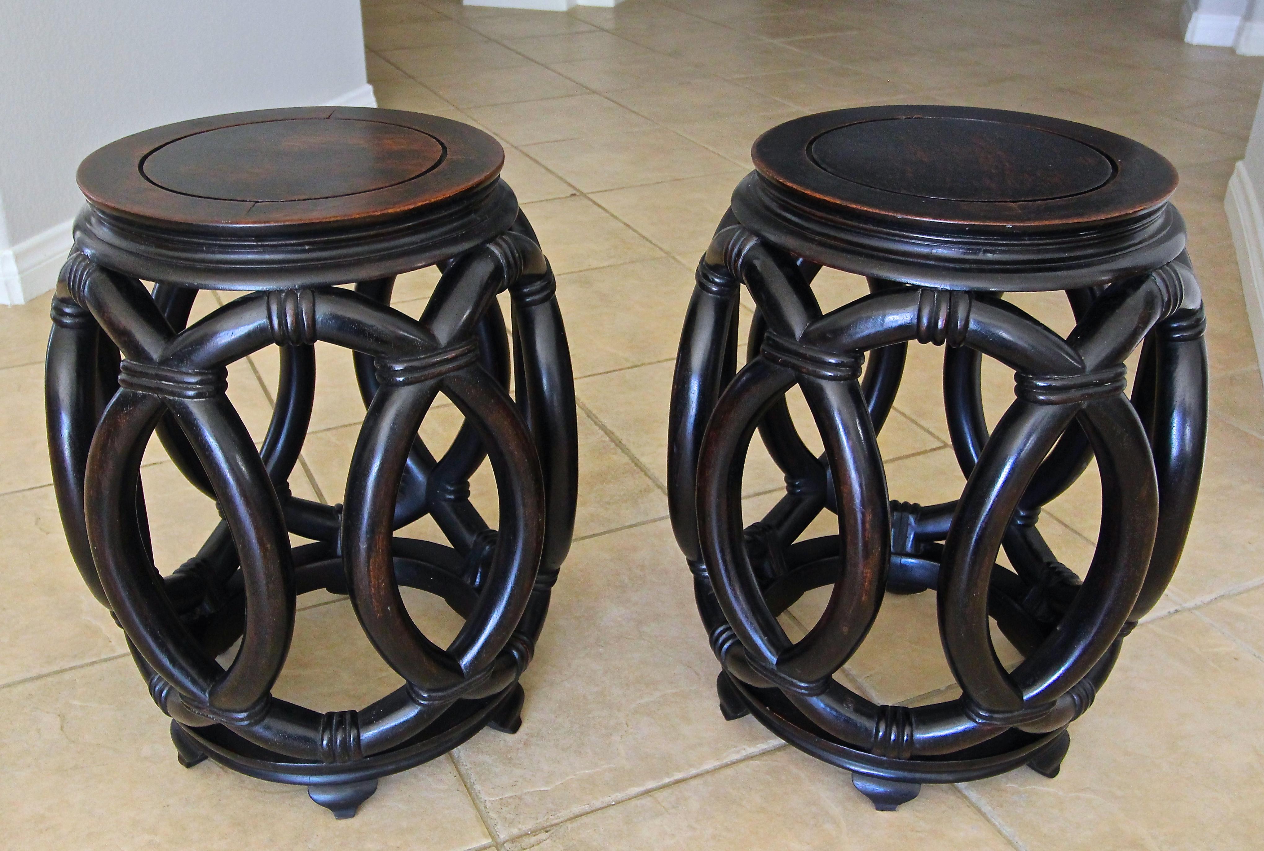 Pair of Vintage Chinese Asian Hardwood Garden Seat Stools at 1stDibs