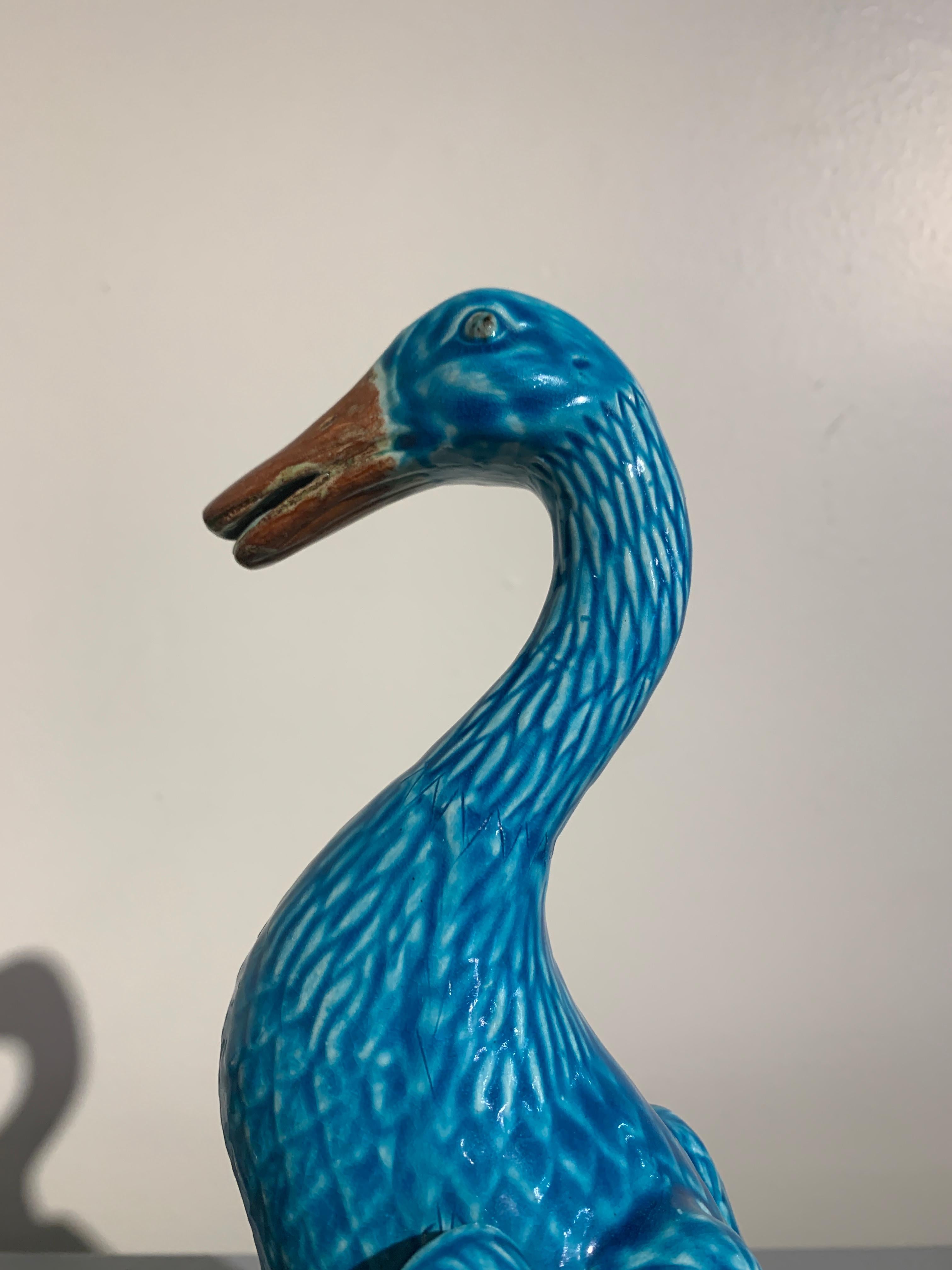 Pair of Vintage Chinese Export Turquoise Glazed Ducks, 1970s 3