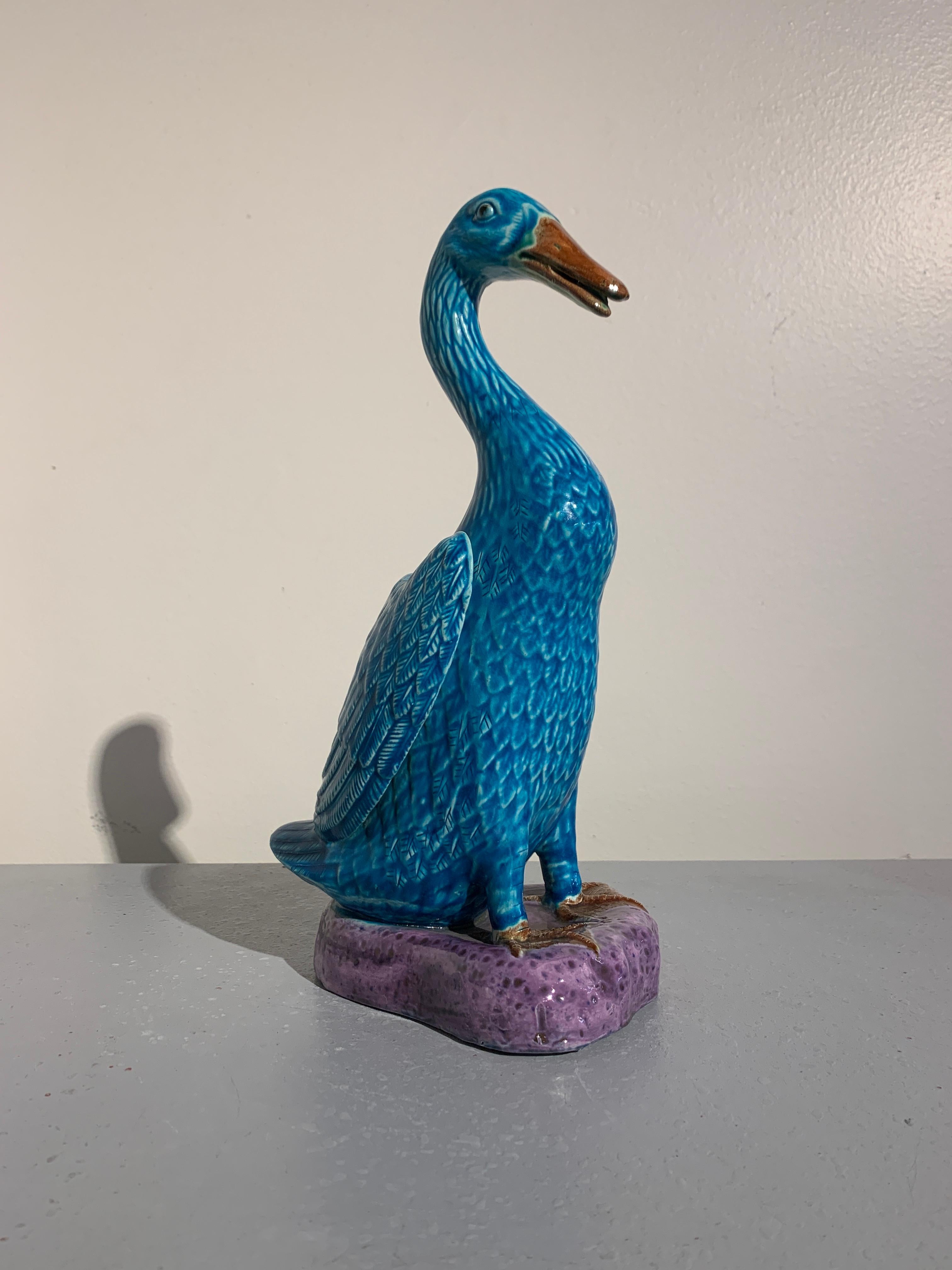 Late 20th Century Pair of Vintage Chinese Export Turquoise Glazed Ducks, 1970s