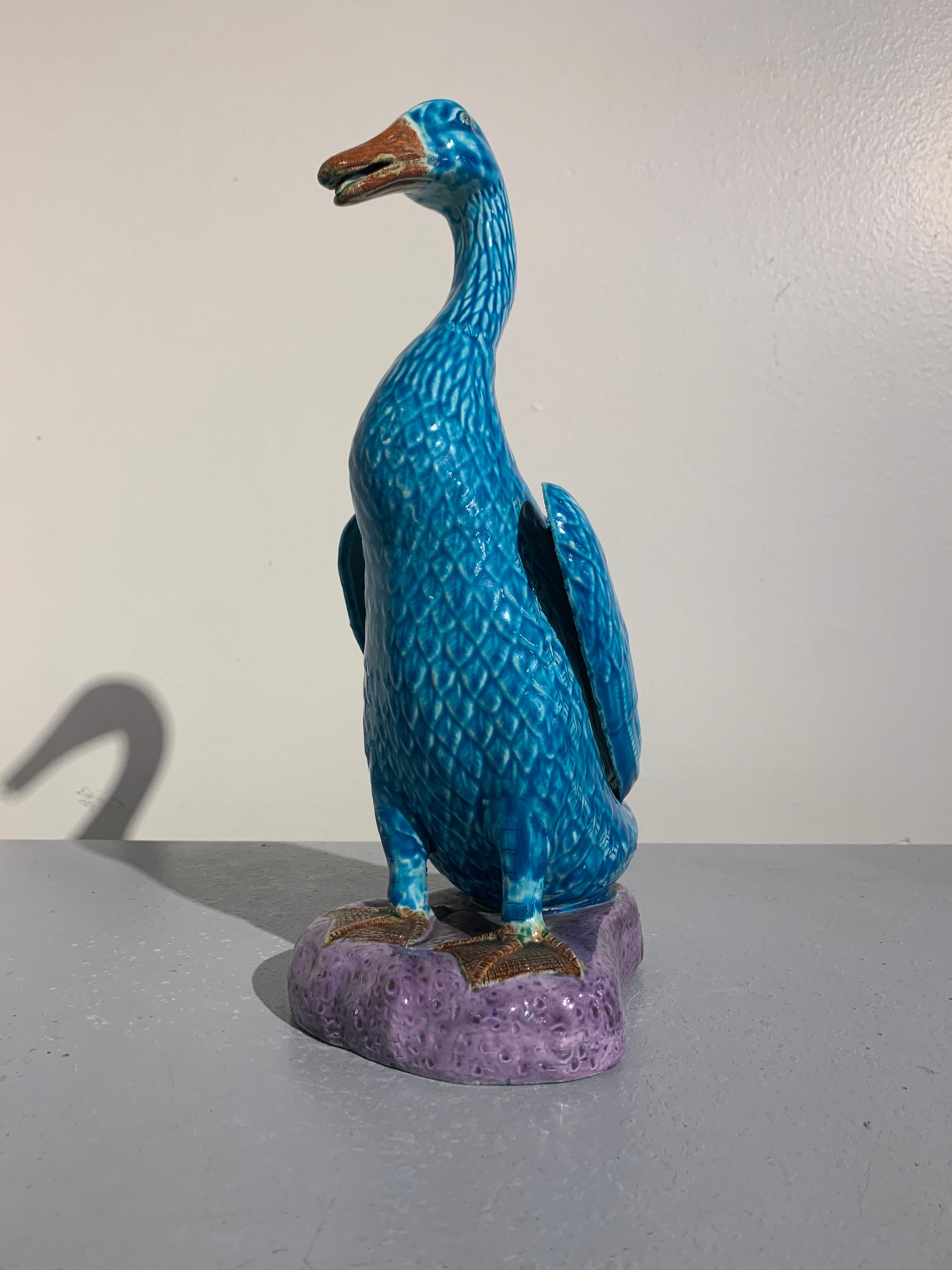 Pair of Vintage Chinese Export Turquoise Glazed Ducks, 1970s 1