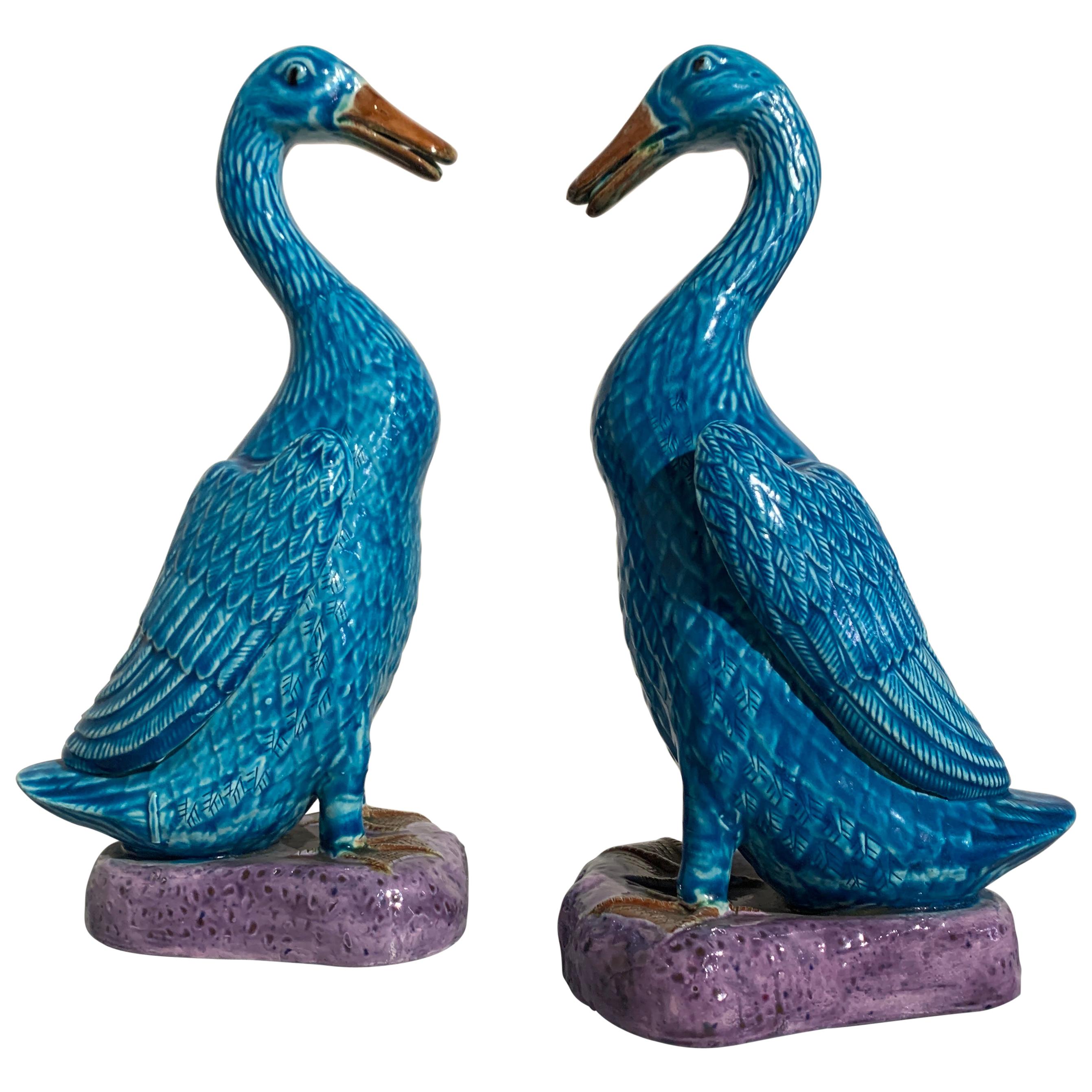 Pair of Vintage Chinese Export Turquoise Glazed Ducks, 1970s