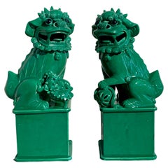 Pair Retro Chinese Green Glazed Porcelain Foo Dogs, circa 1970's, China