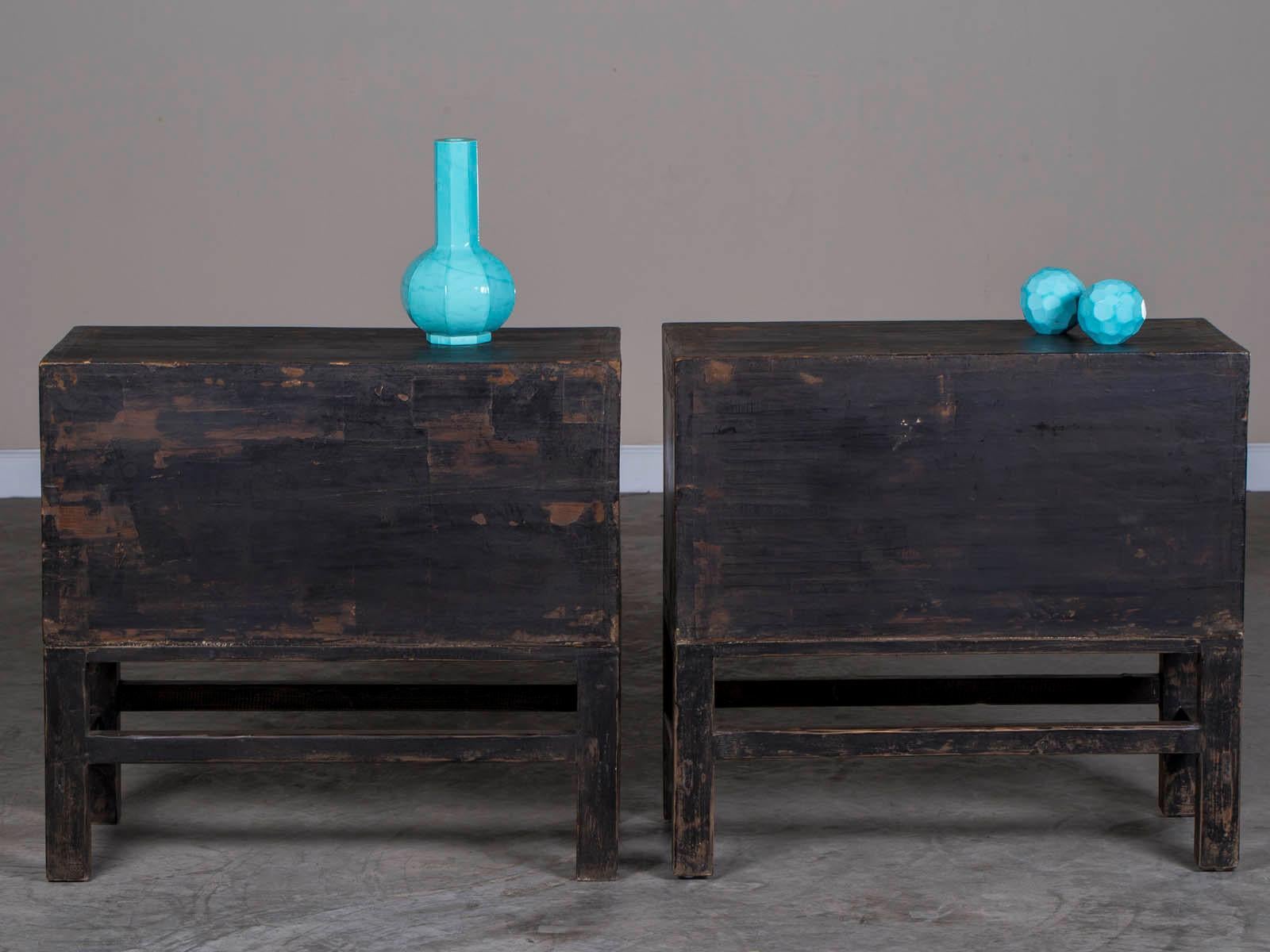 Pair Vintage Chinese Painted Cabinets on Stands circa 1940 11